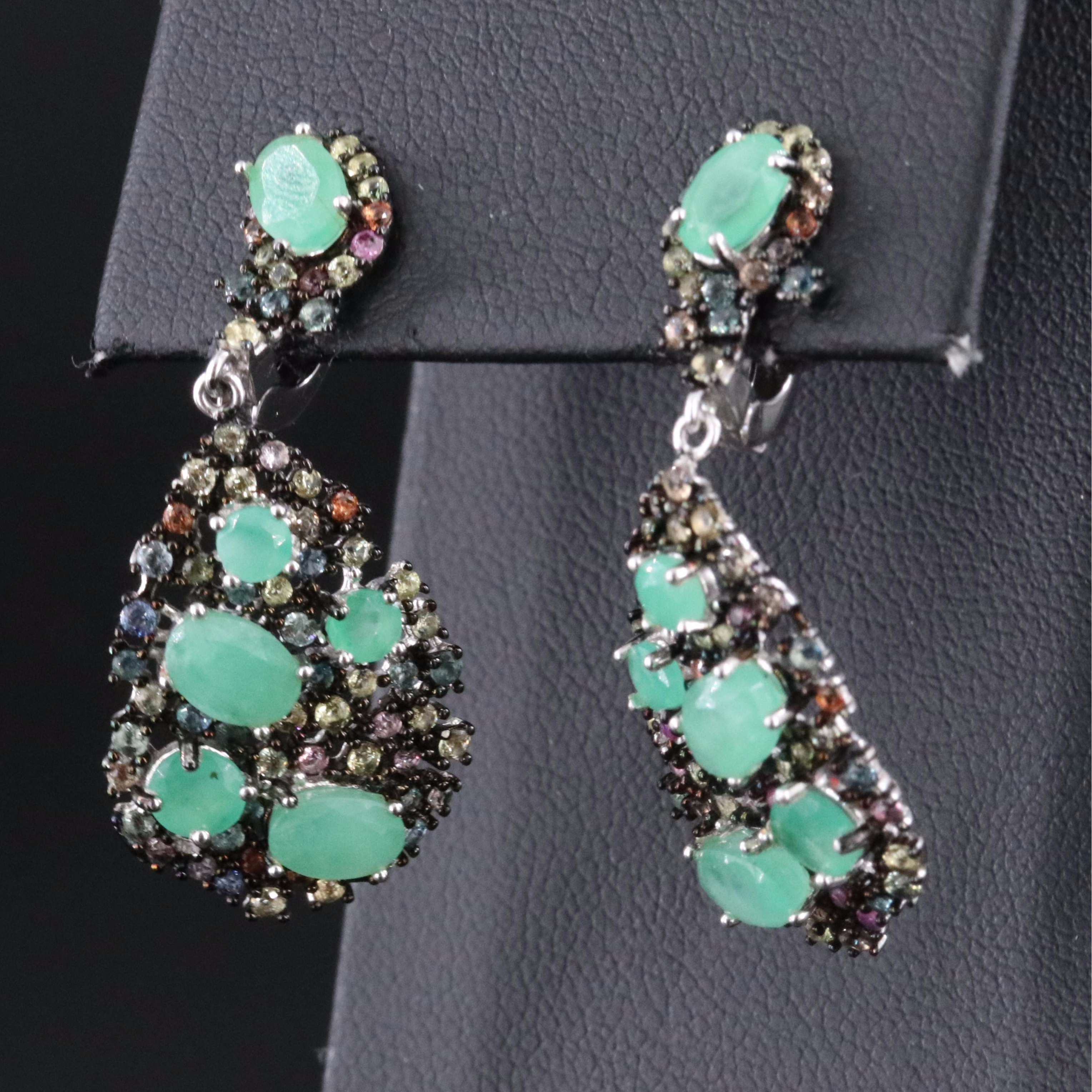Sterling Emerald and Sapphire Earrings