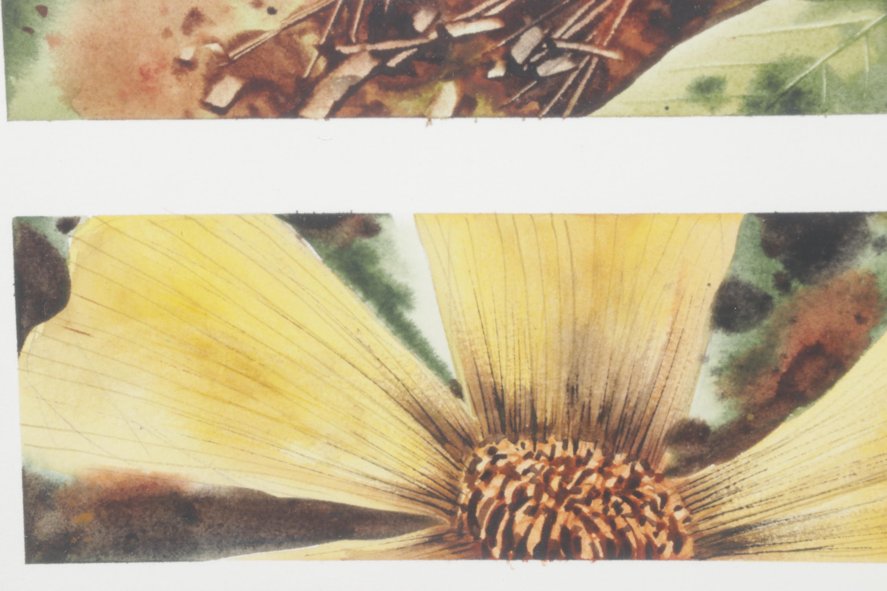Lockyer Earth-Toned Botanical Watercolor Painting of Golden Wildflowers, 1978