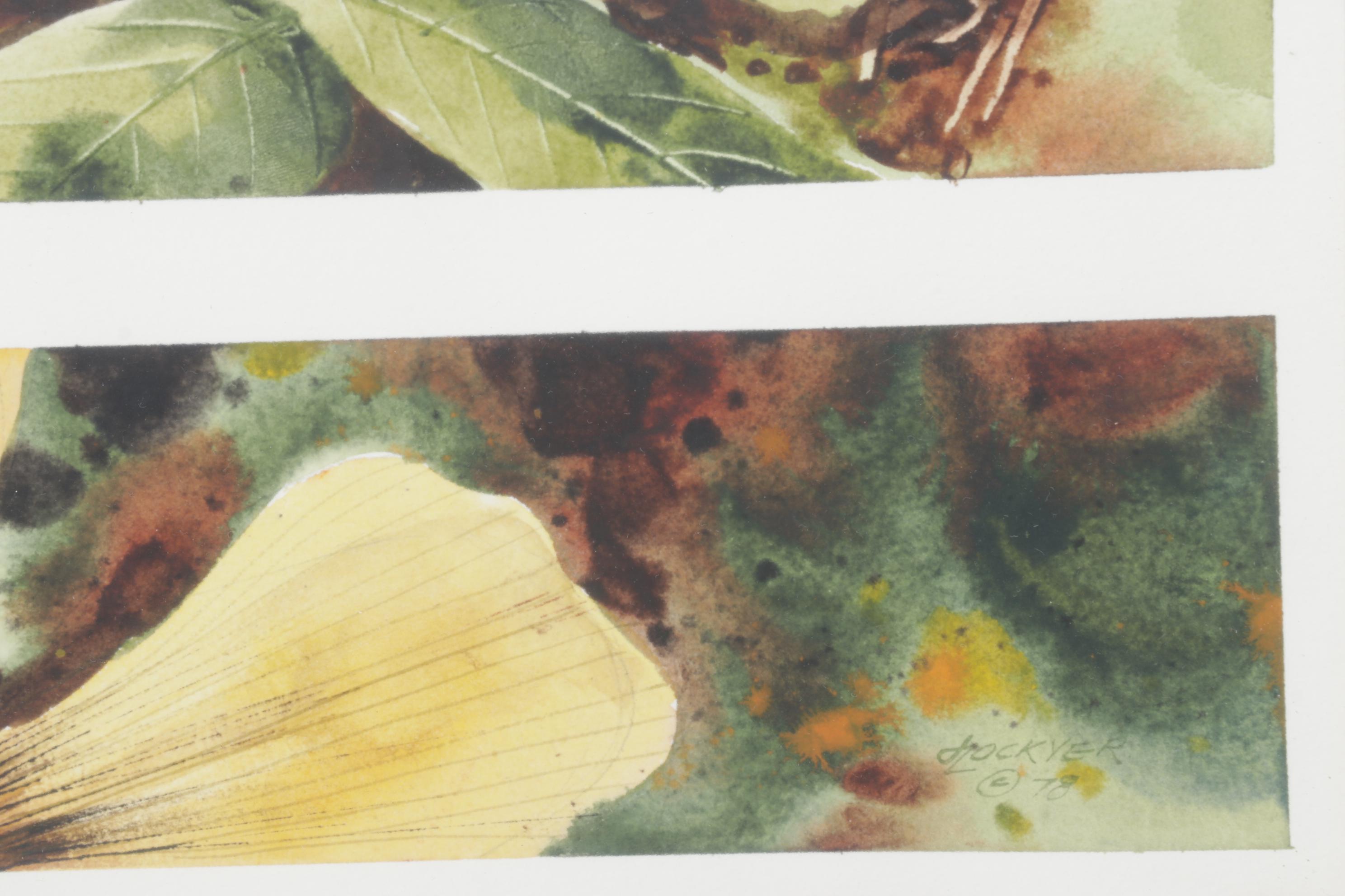 Lockyer Earth-Toned Botanical Watercolor Painting of Golden Wildflowers, 1978