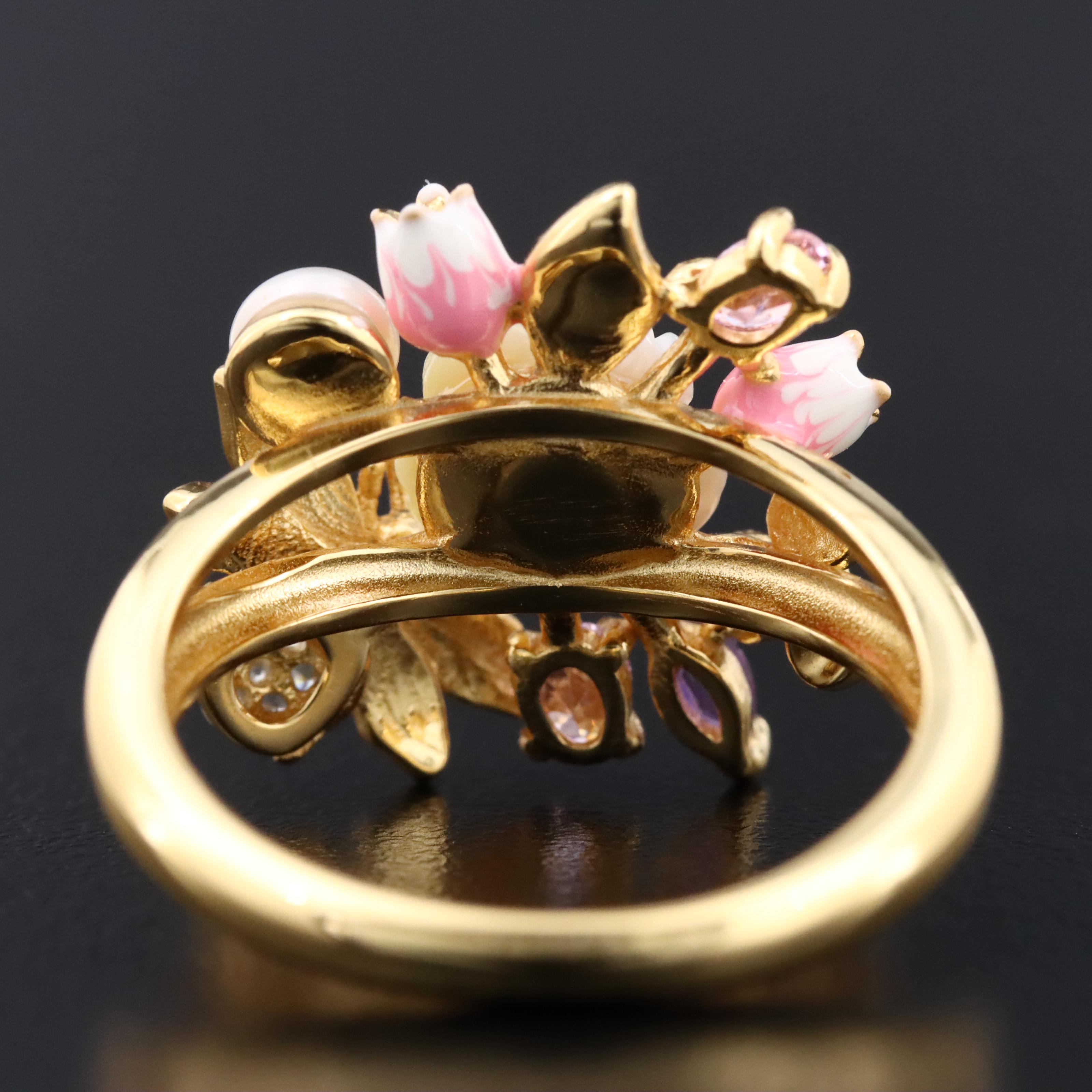 Sterling Mother-of-Pearl, CZ and Amethyst Ring