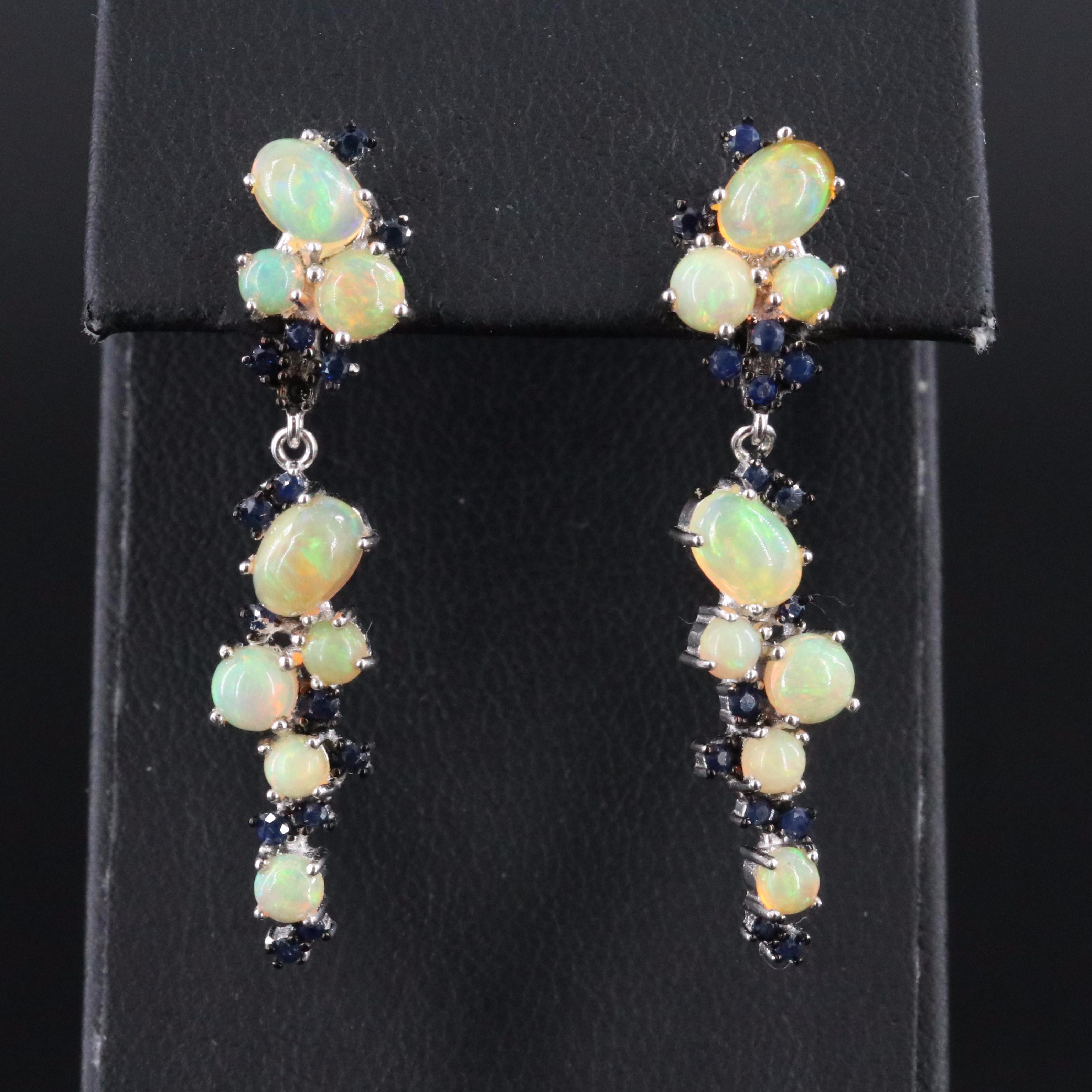 Sterling Opal and Sapphire Drop Earrings