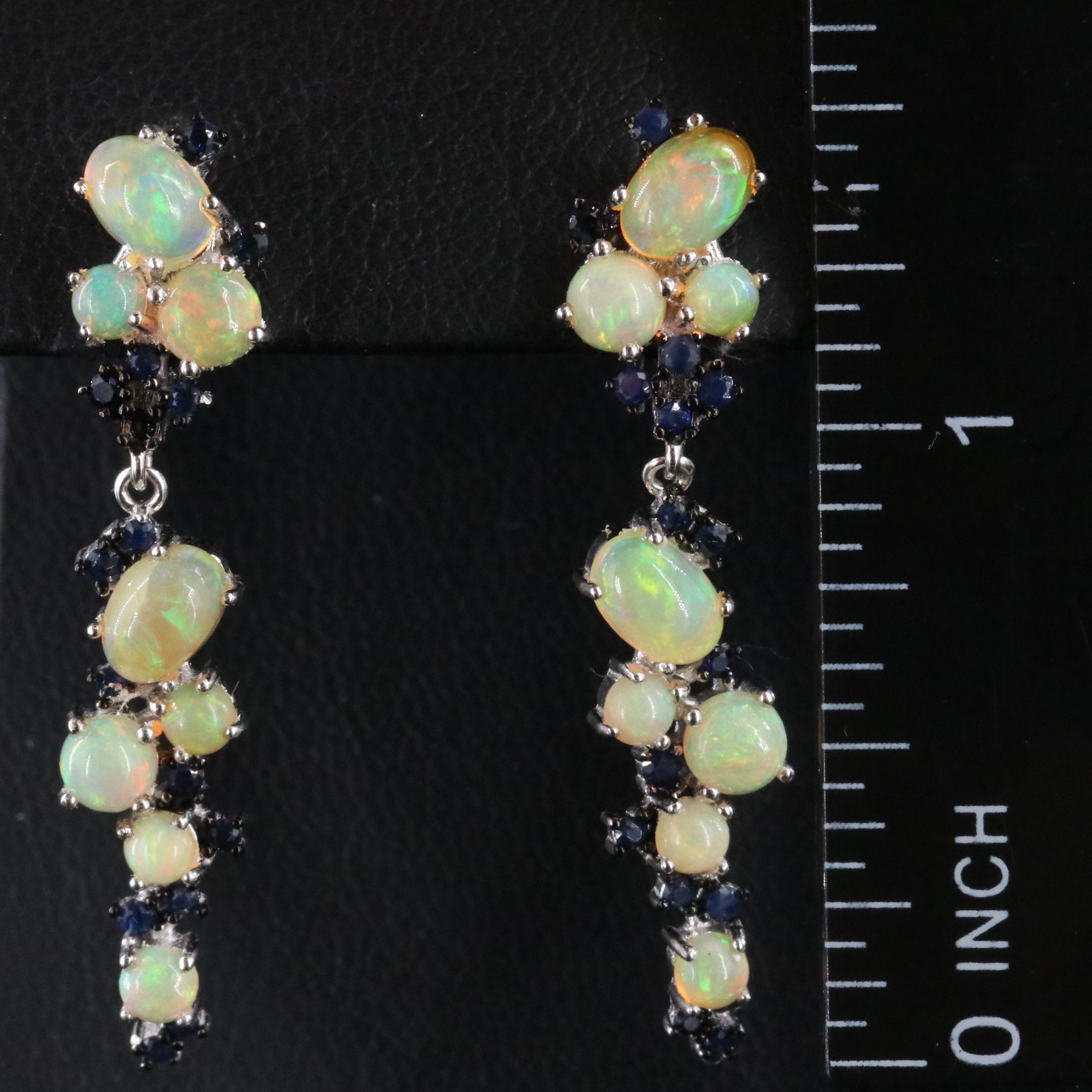 Sterling Opal and Sapphire Drop Earrings