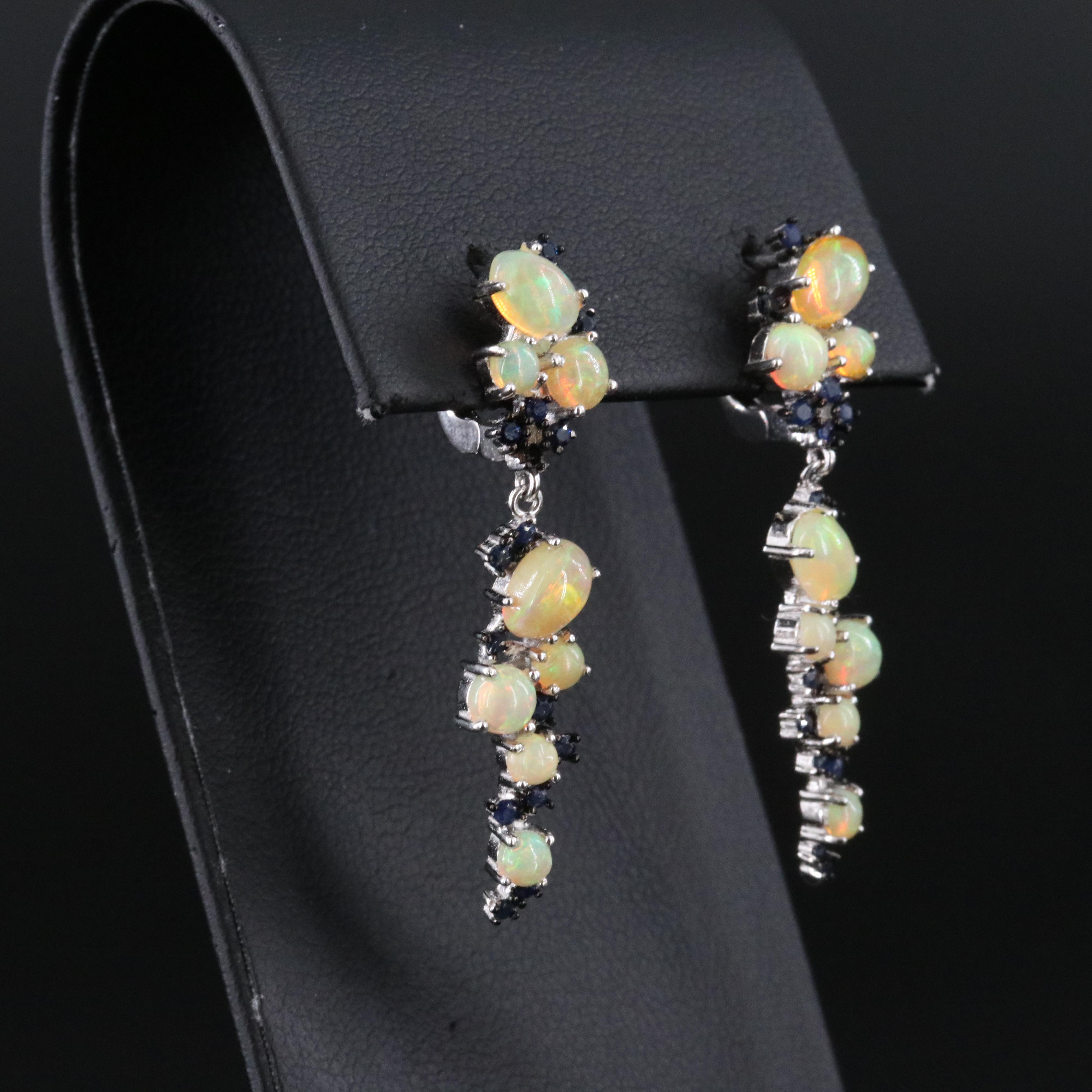 Sterling Opal and Sapphire Drop Earrings