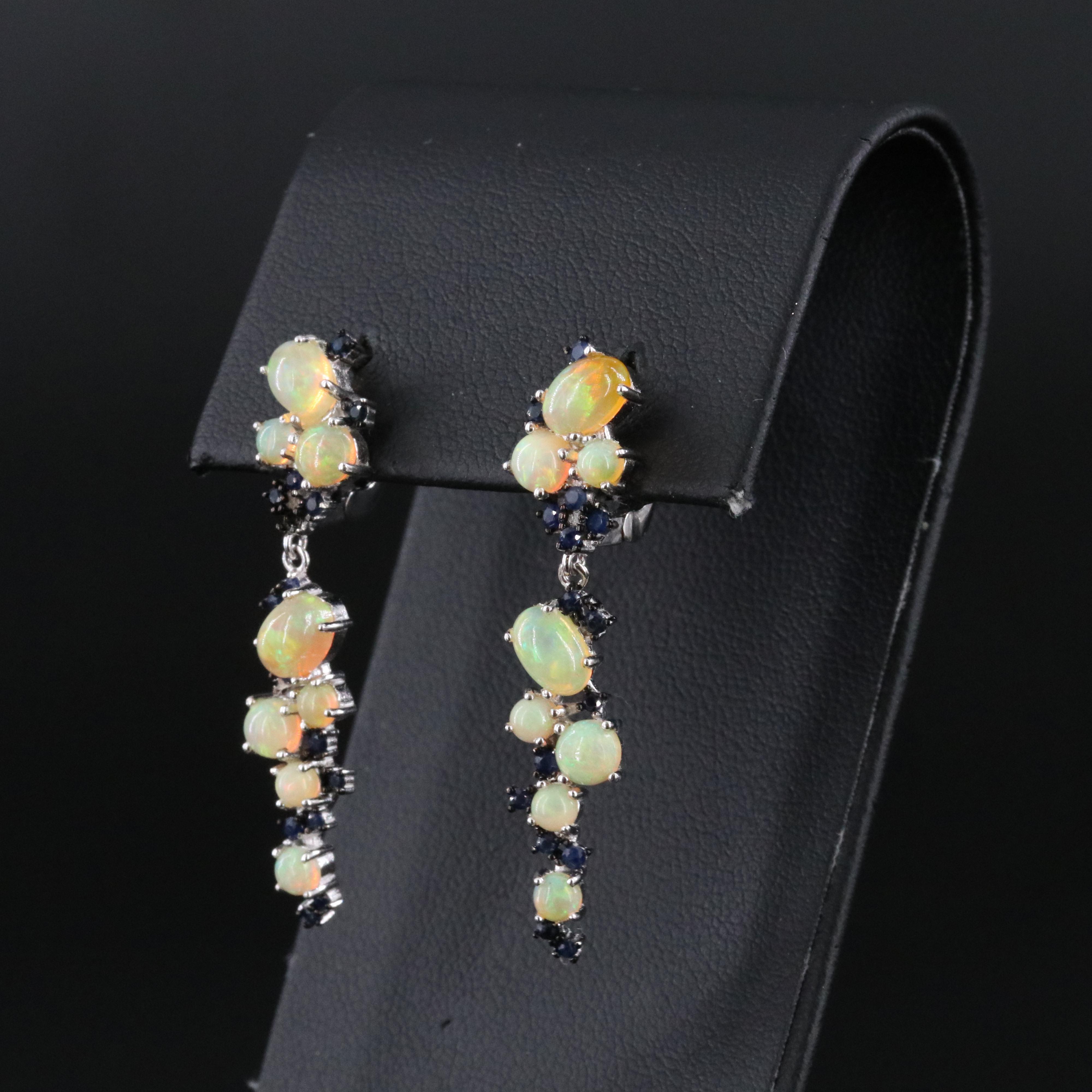 Sterling Opal and Sapphire Drop Earrings