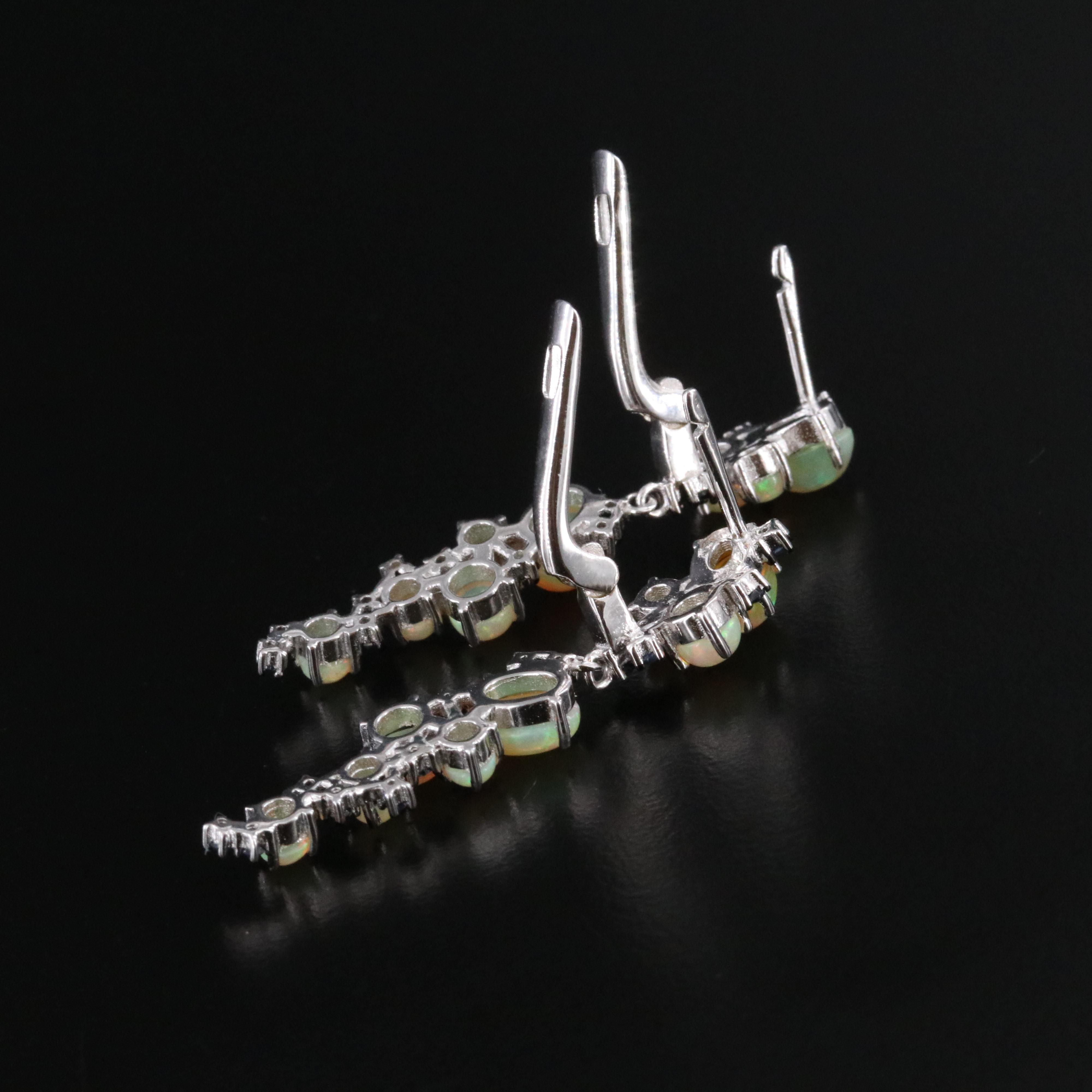 Sterling Opal and Sapphire Drop Earrings