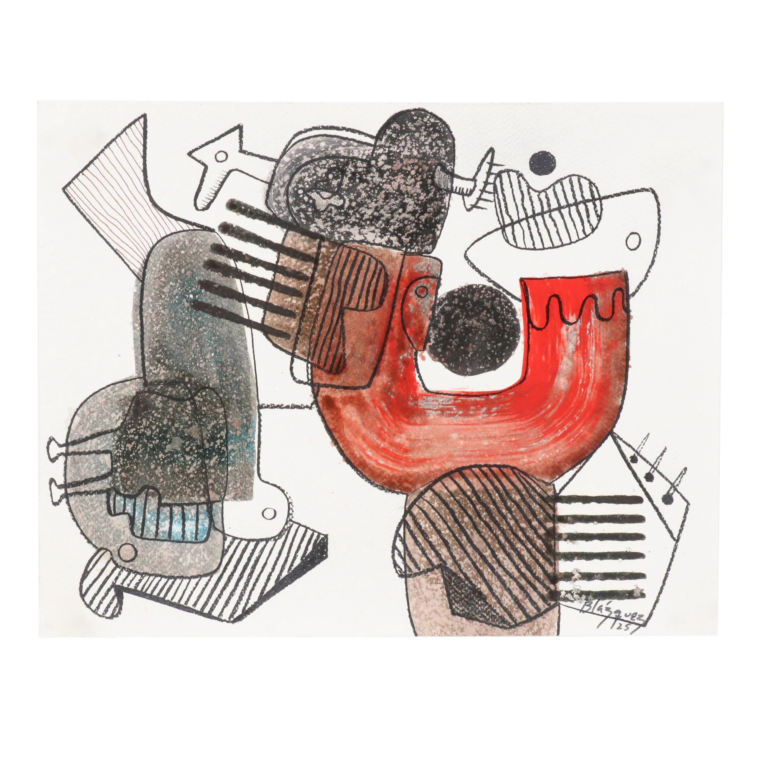 Michel Blázquez Surrealist Mixed Media Painting "Untitled #62," 2025