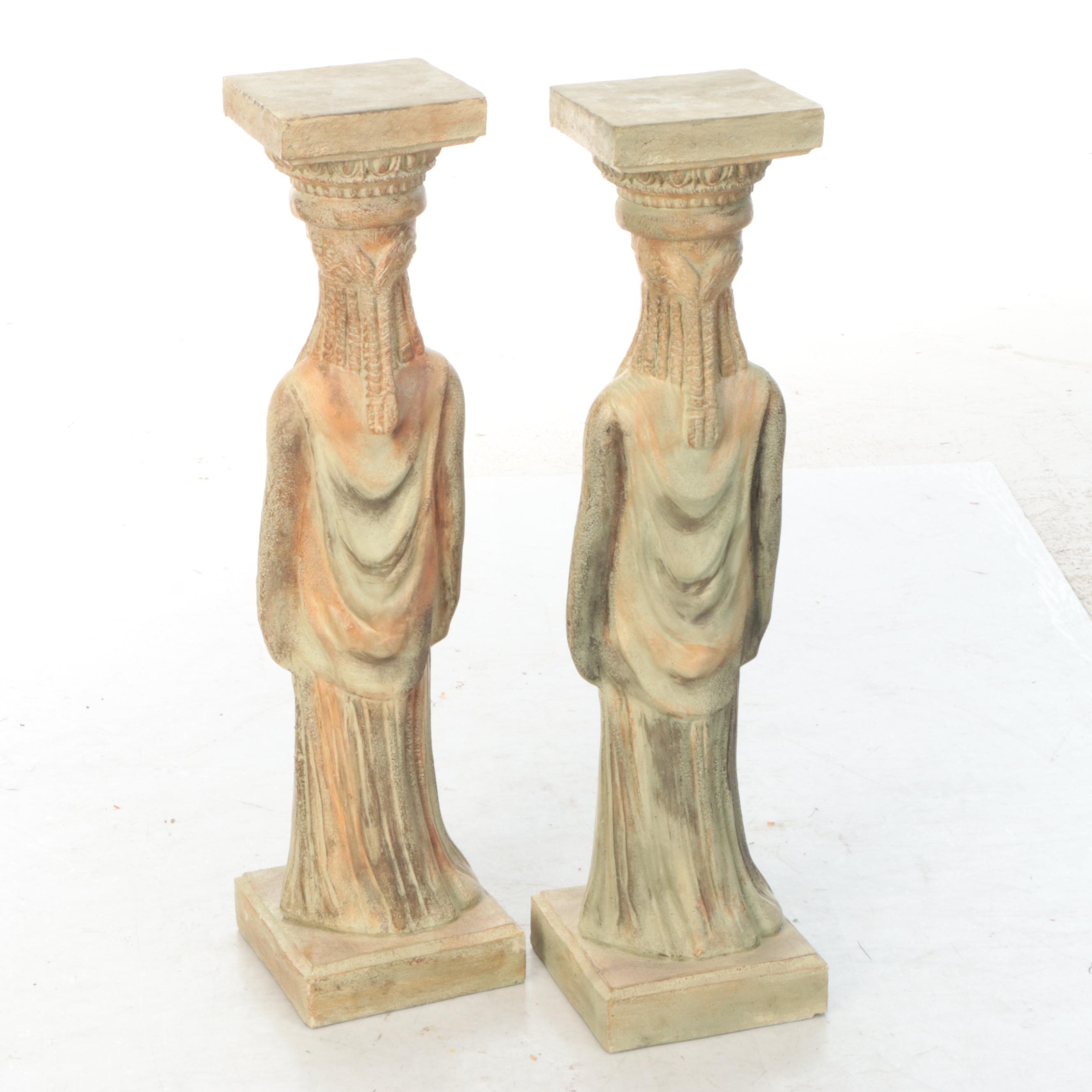 Neoclassical Caryatid Style Plaster Plant Stands