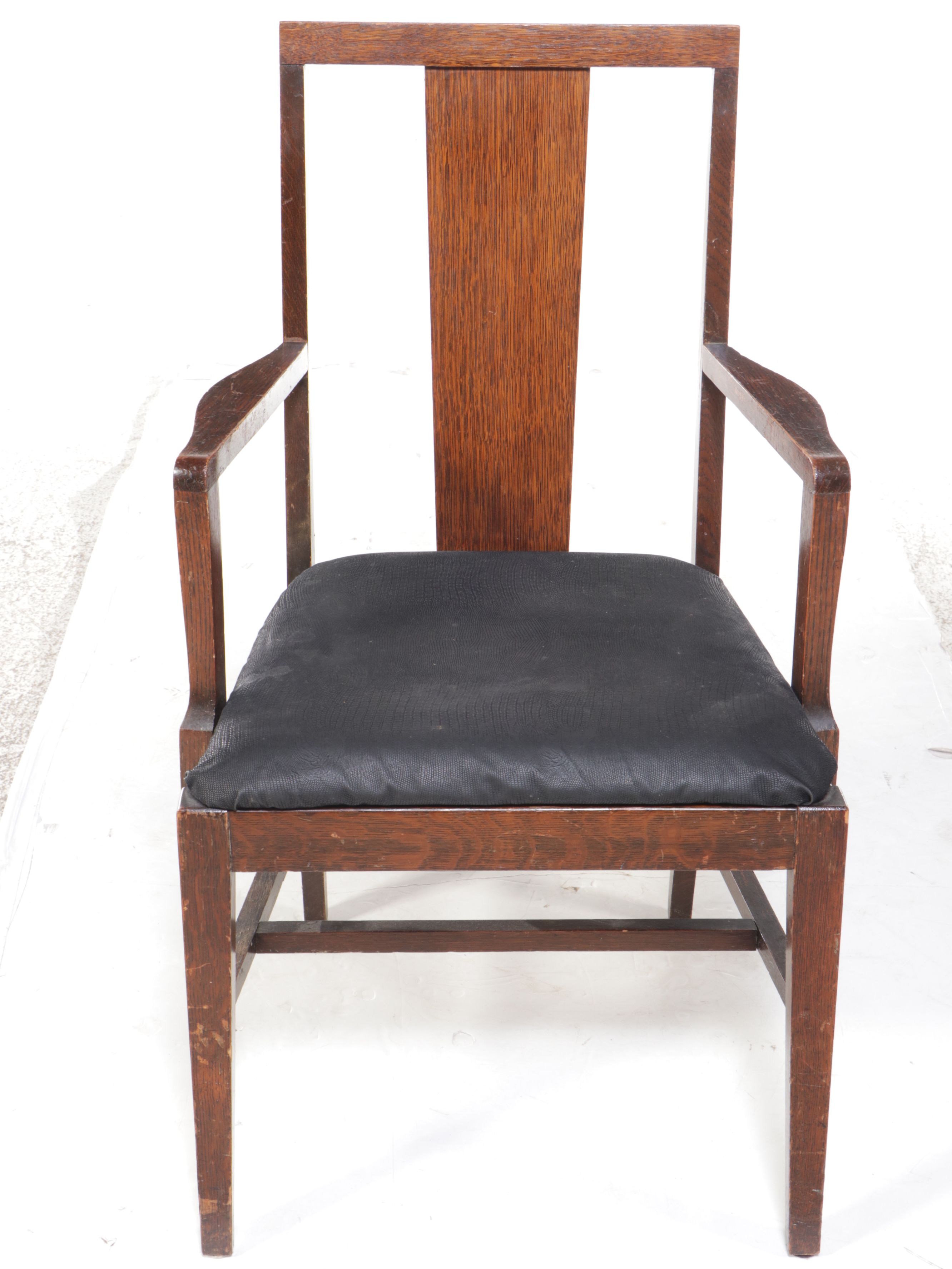 Mid Century Oak Armchair with Leather Seat