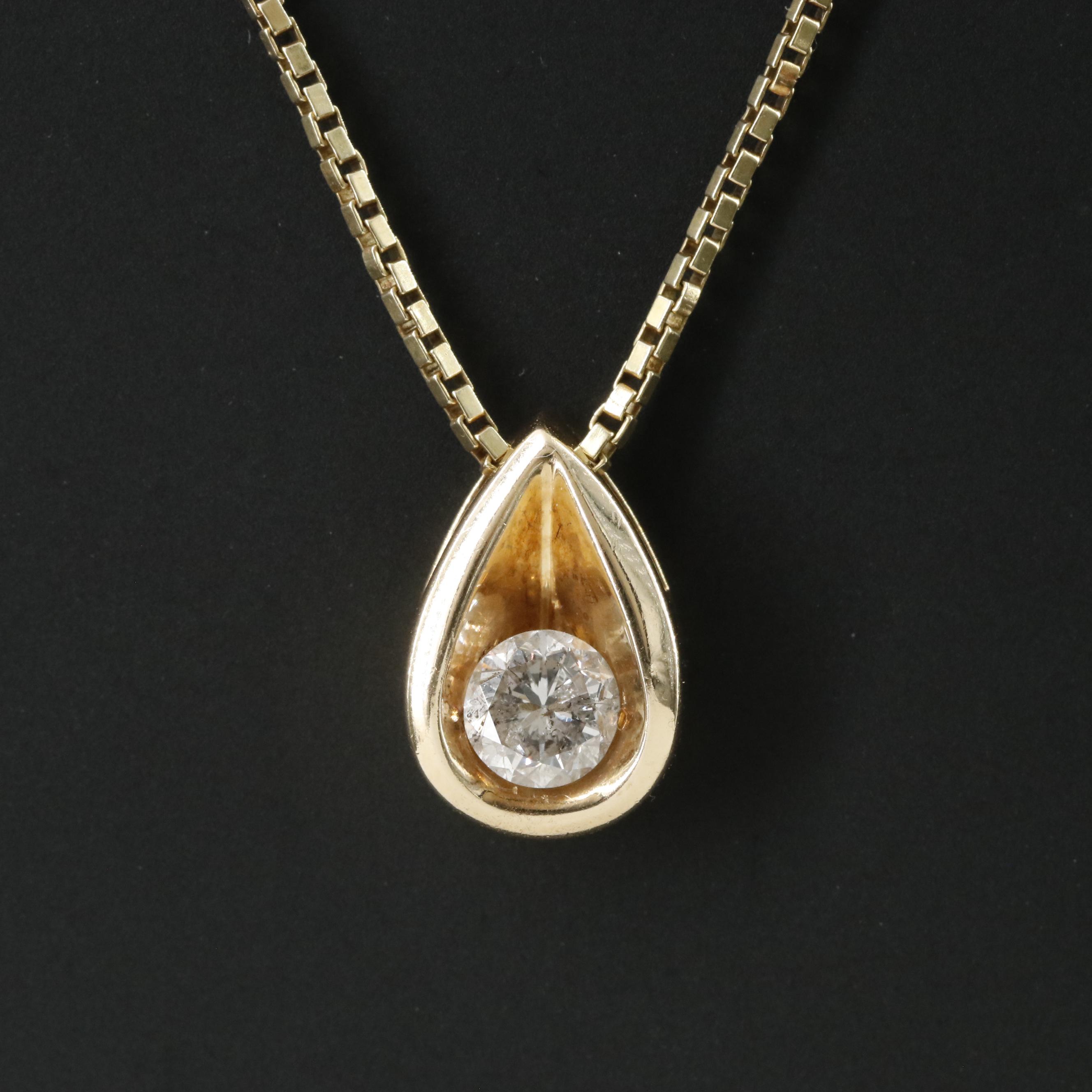 14K 0.35 CT Diamond Solitaire Pendant Necklace