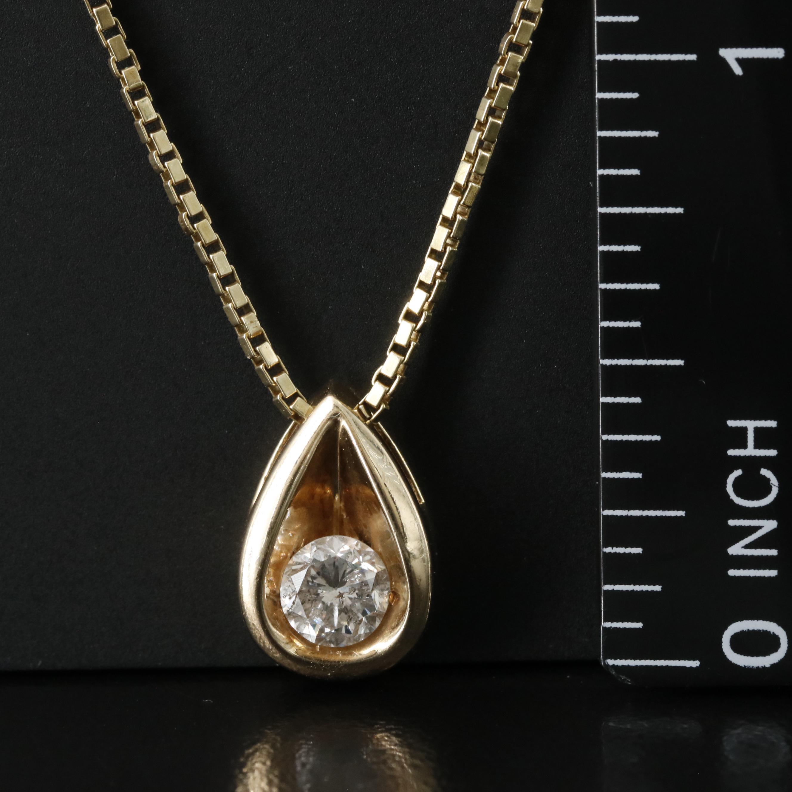 14K 0.35 CT Diamond Solitaire Pendant Necklace