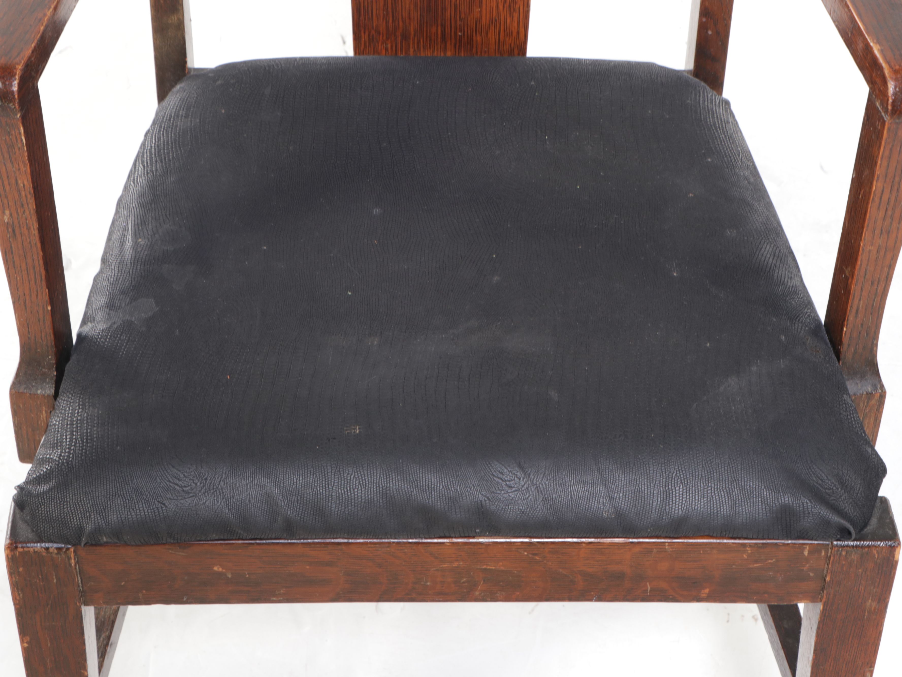 Mid Century Oak Armchair with Leather Seat