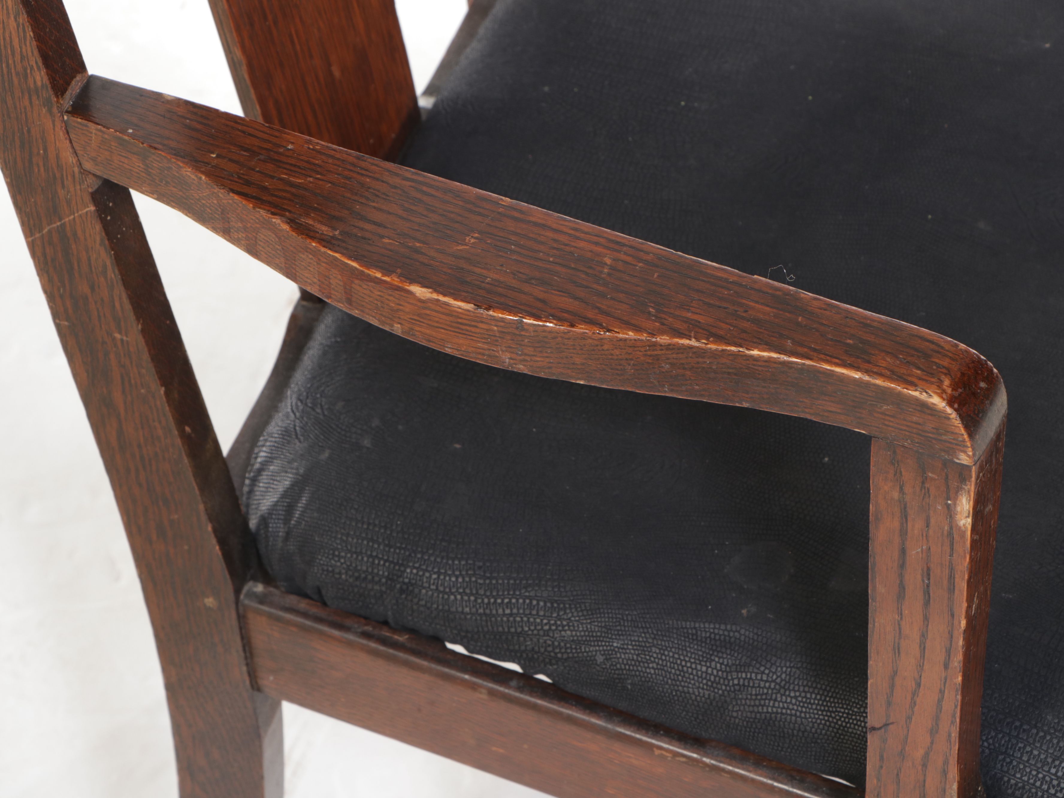 Mid Century Oak Armchair with Leather Seat