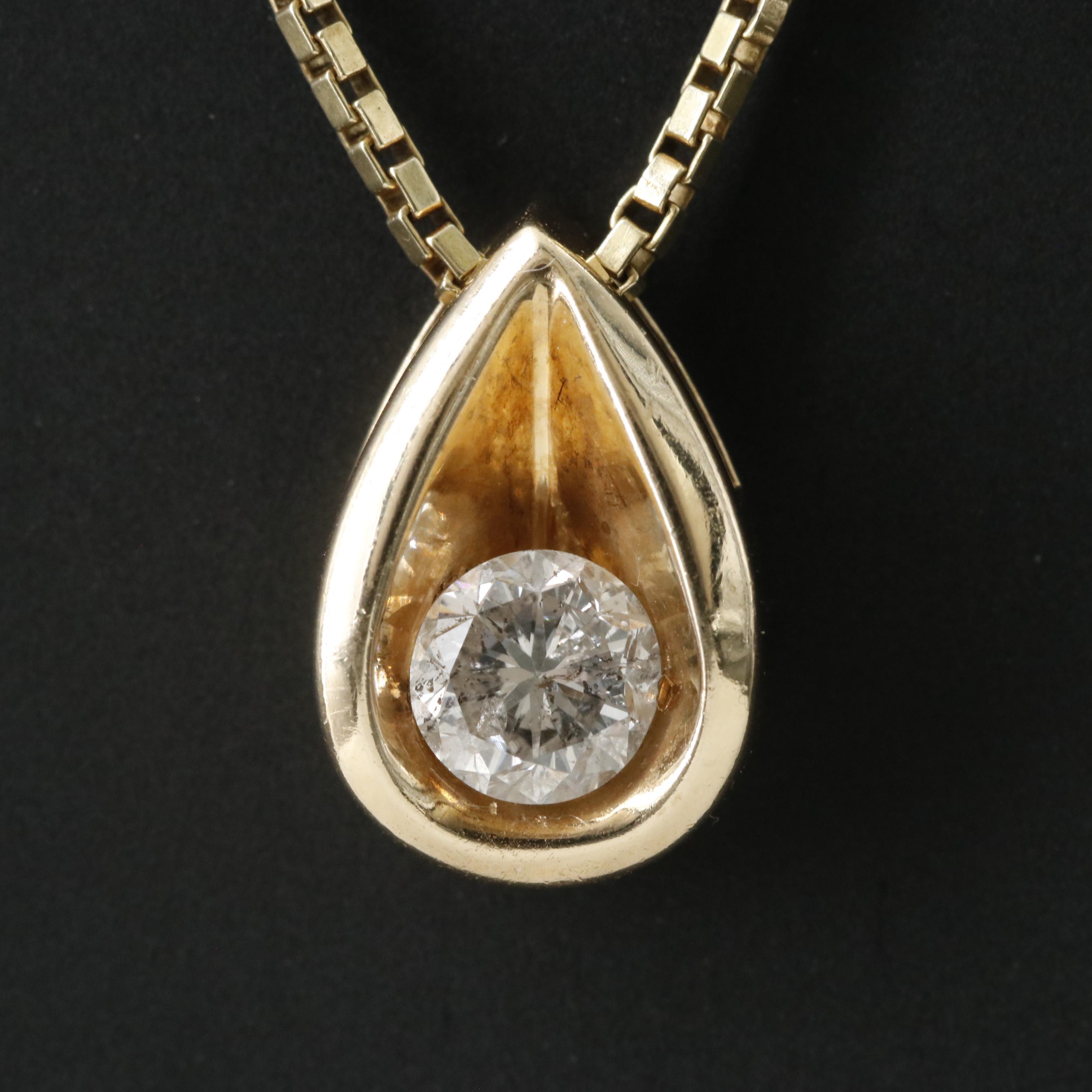 14K 0.35 CT Diamond Solitaire Pendant Necklace