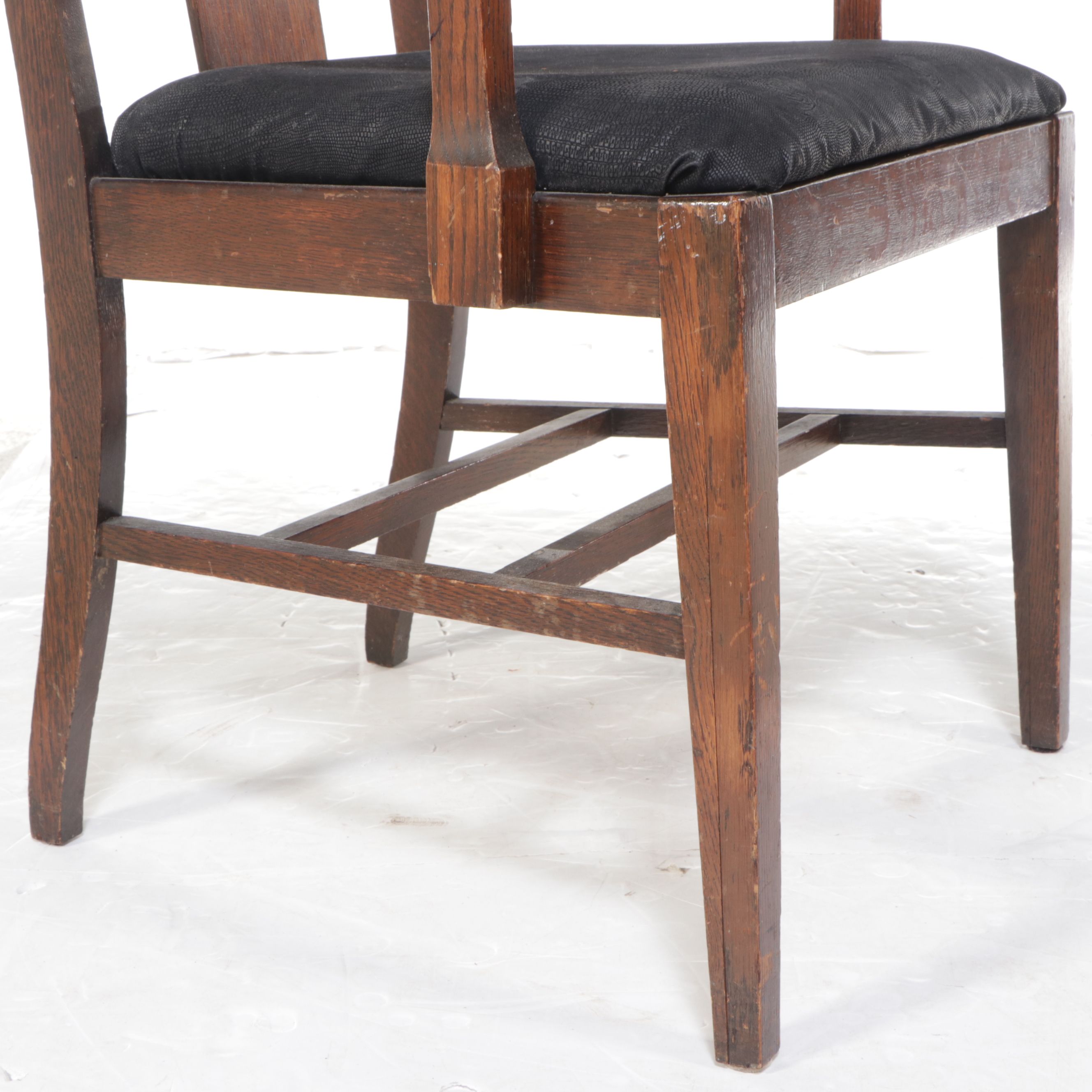 Mid Century Oak Armchair with Leather Seat