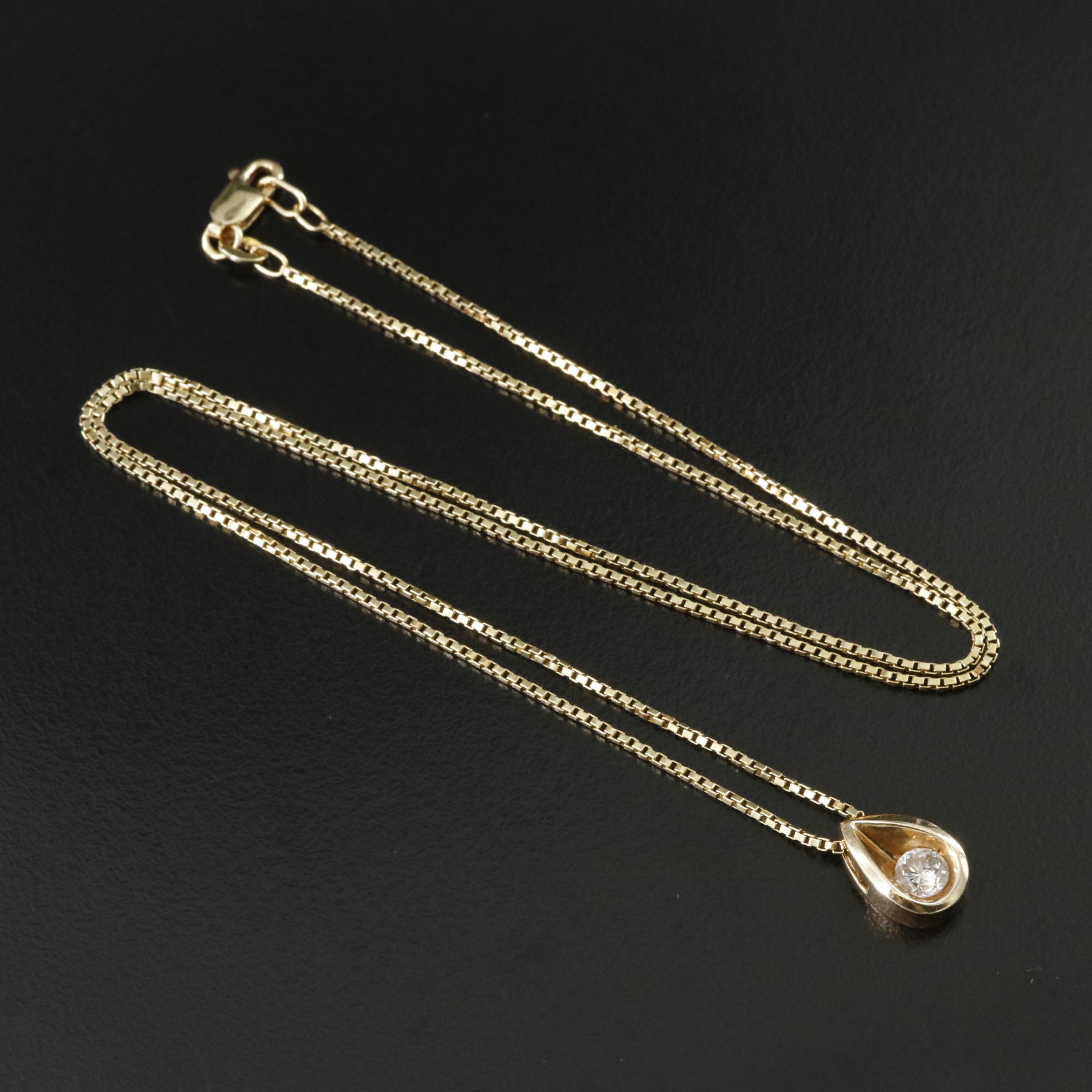 14K 0.35 CT Diamond Solitaire Pendant Necklace