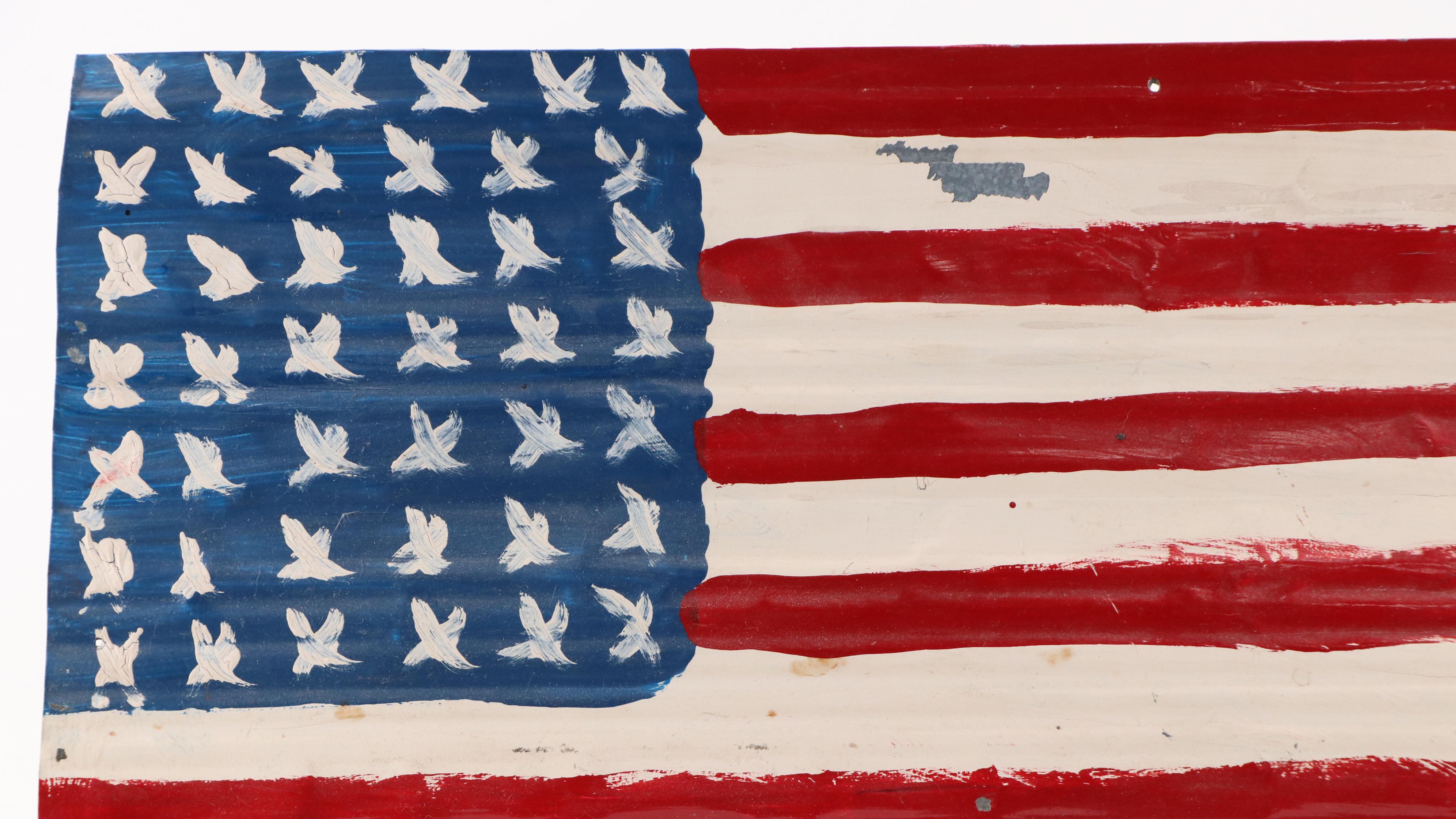 R.A. Miller Folk Art Painting on Metal of American Flag