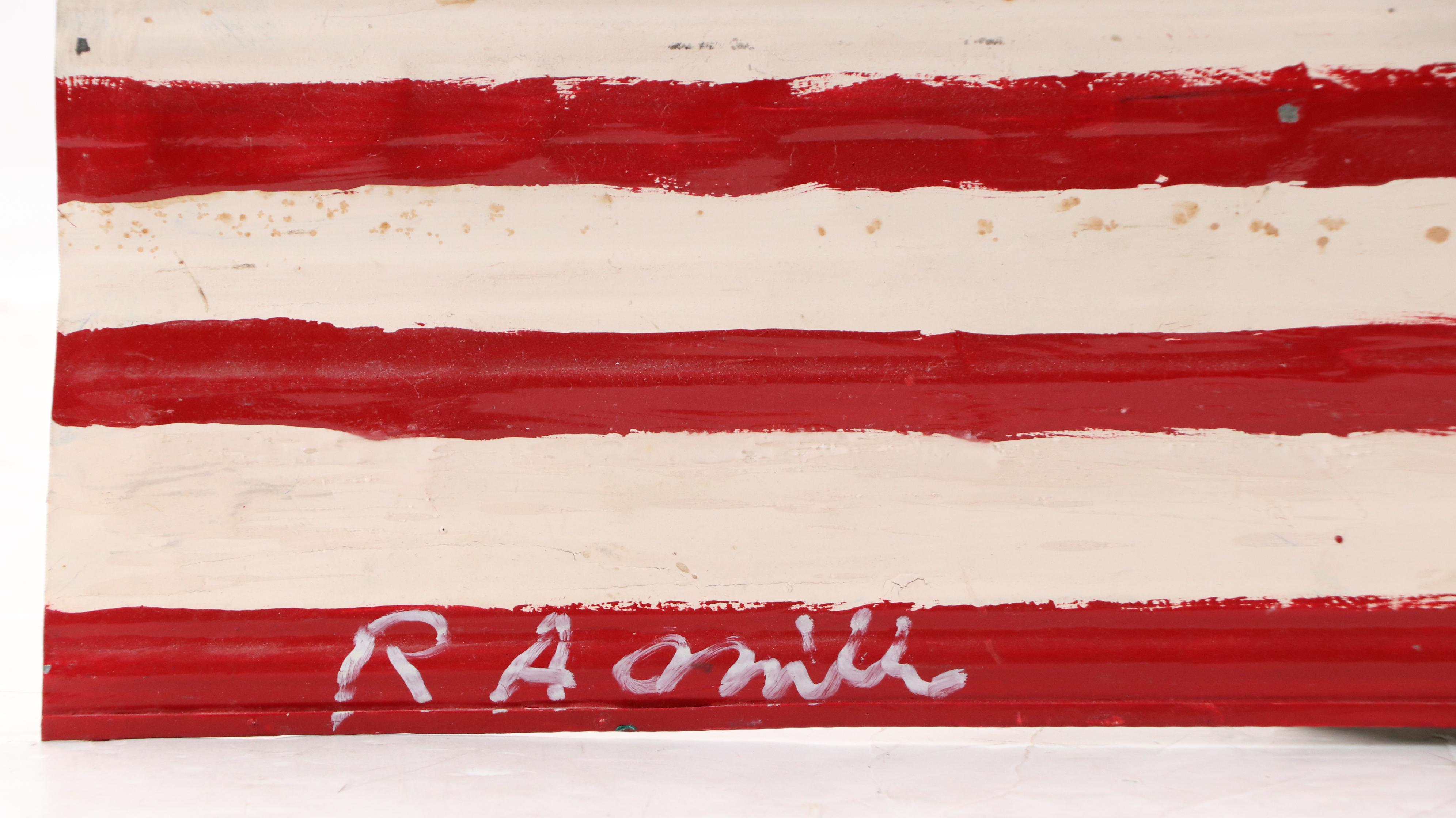 R.A. Miller Folk Art Painting on Metal of American Flag