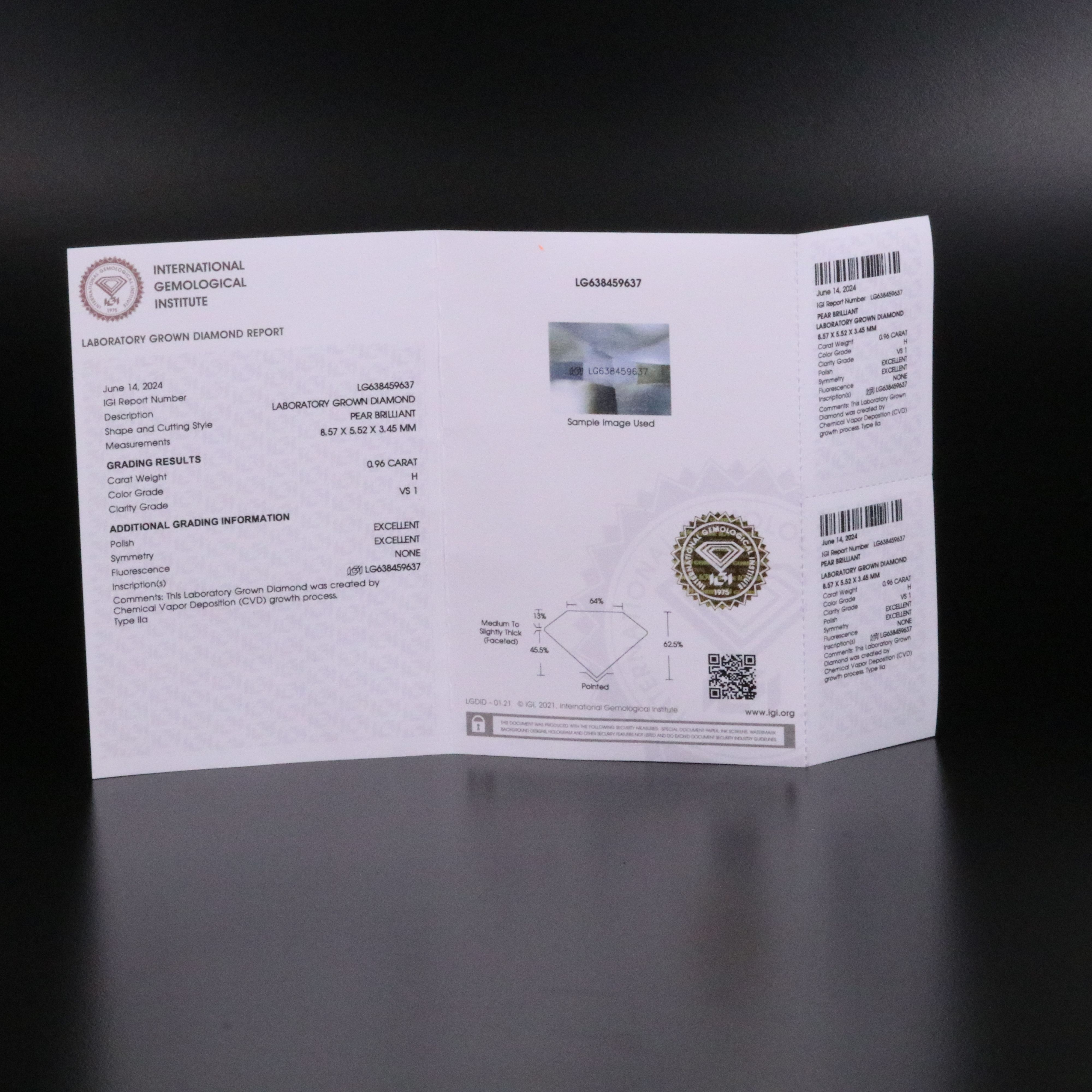 Loose 0.96 CT Lab Grown Diamond with IGI Report