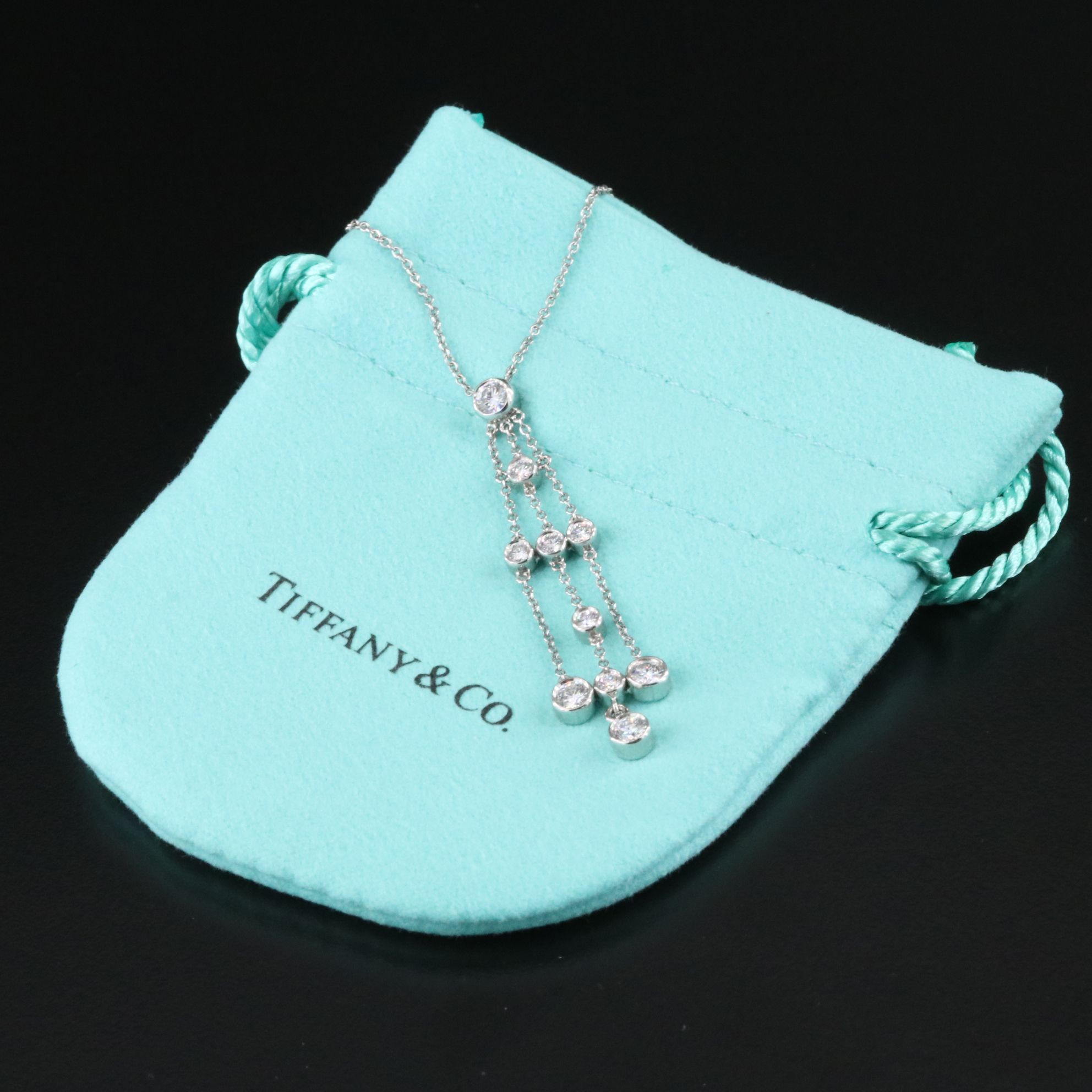 Tiffany & Co. Platinum 0.72 CTW Diamond Lavalier Necklace