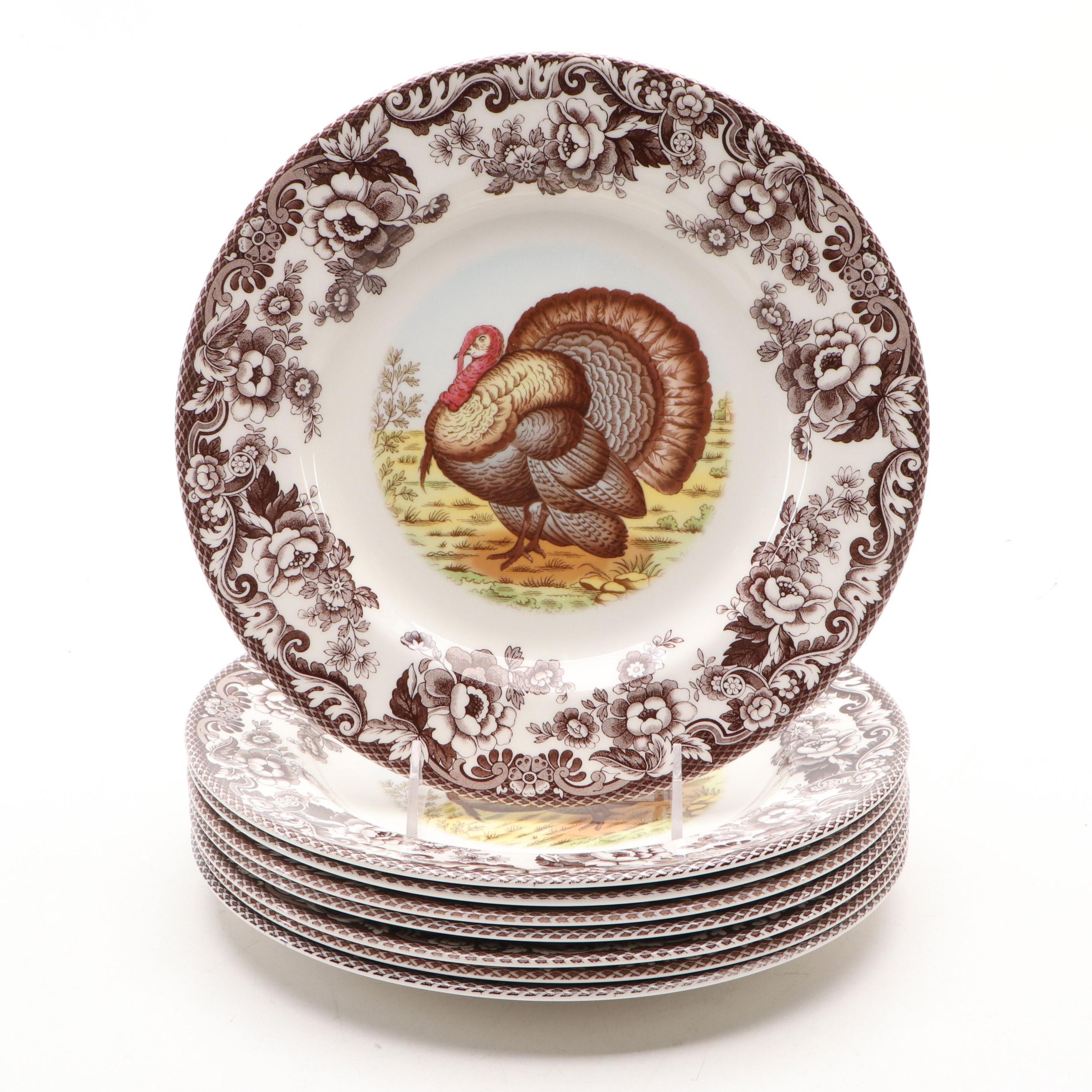 Spode "Woodland" Brown Transferware Ceramic Plates