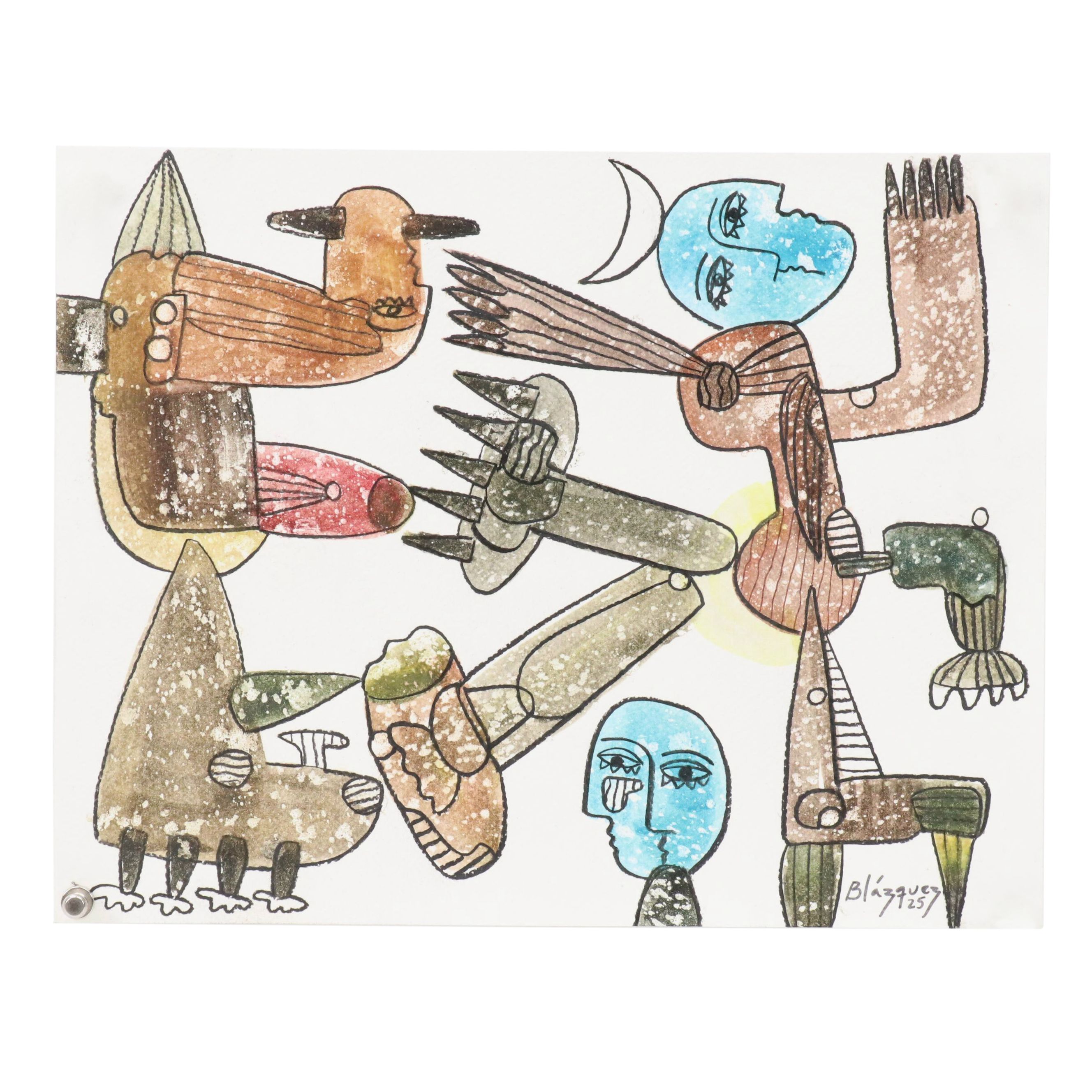 Michel Blázquez Surrealist Mixed Media Painting "Untitled #63," 2025