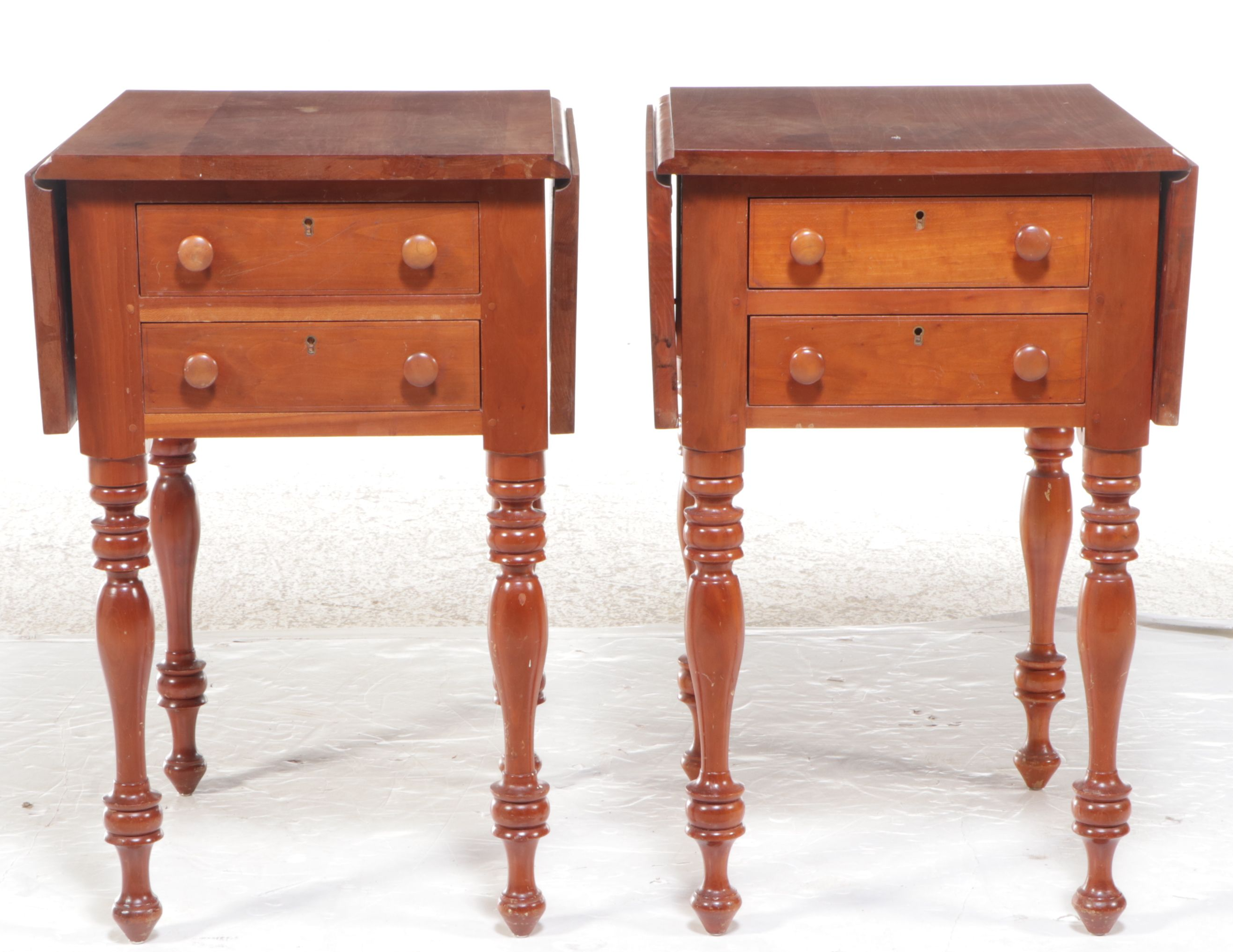 Pair of Early American Style Cherry Pembroke Tables, Early 20th Century