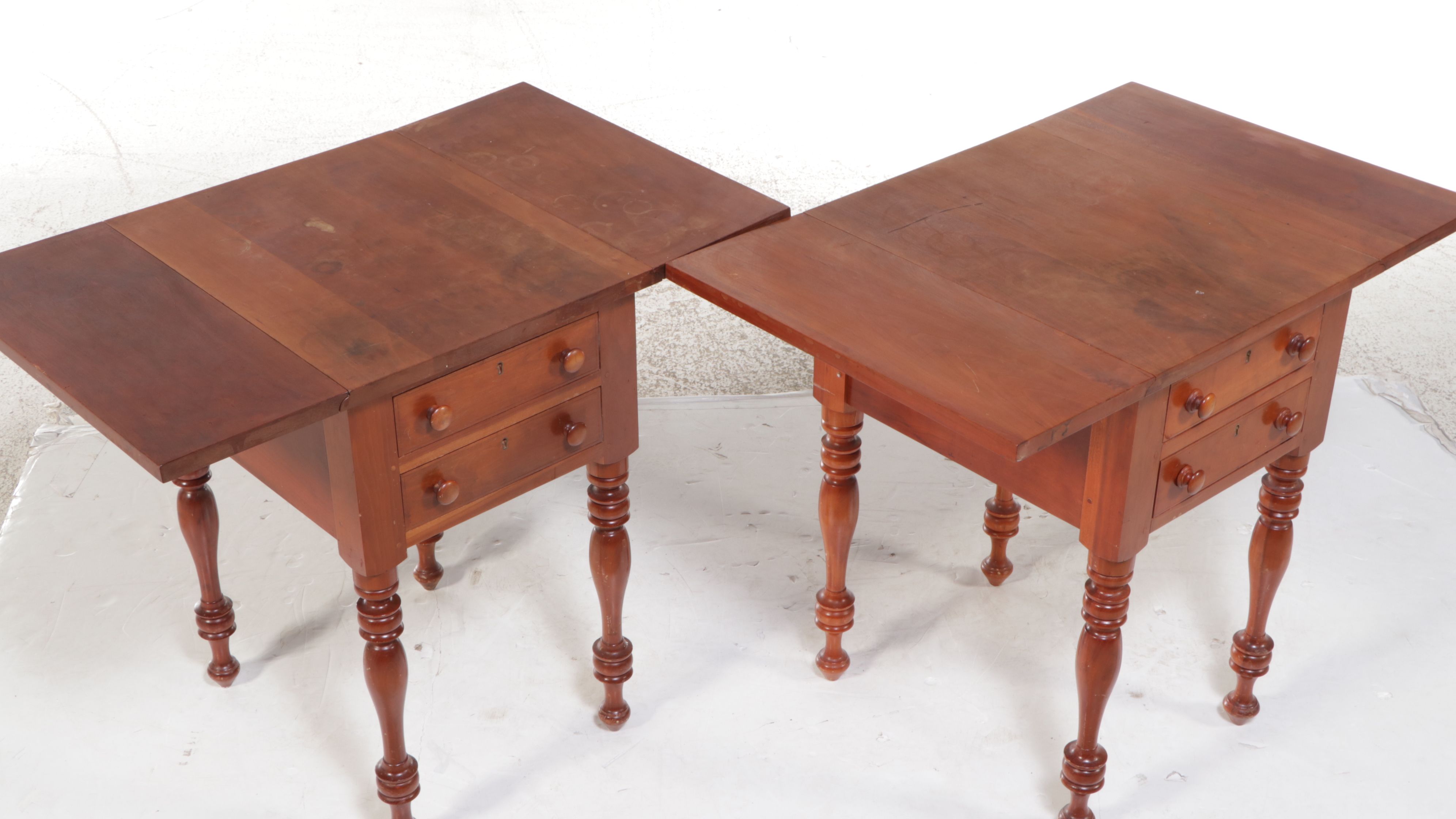 Pair of Early American Style Cherry Pembroke Tables, Early 20th Century