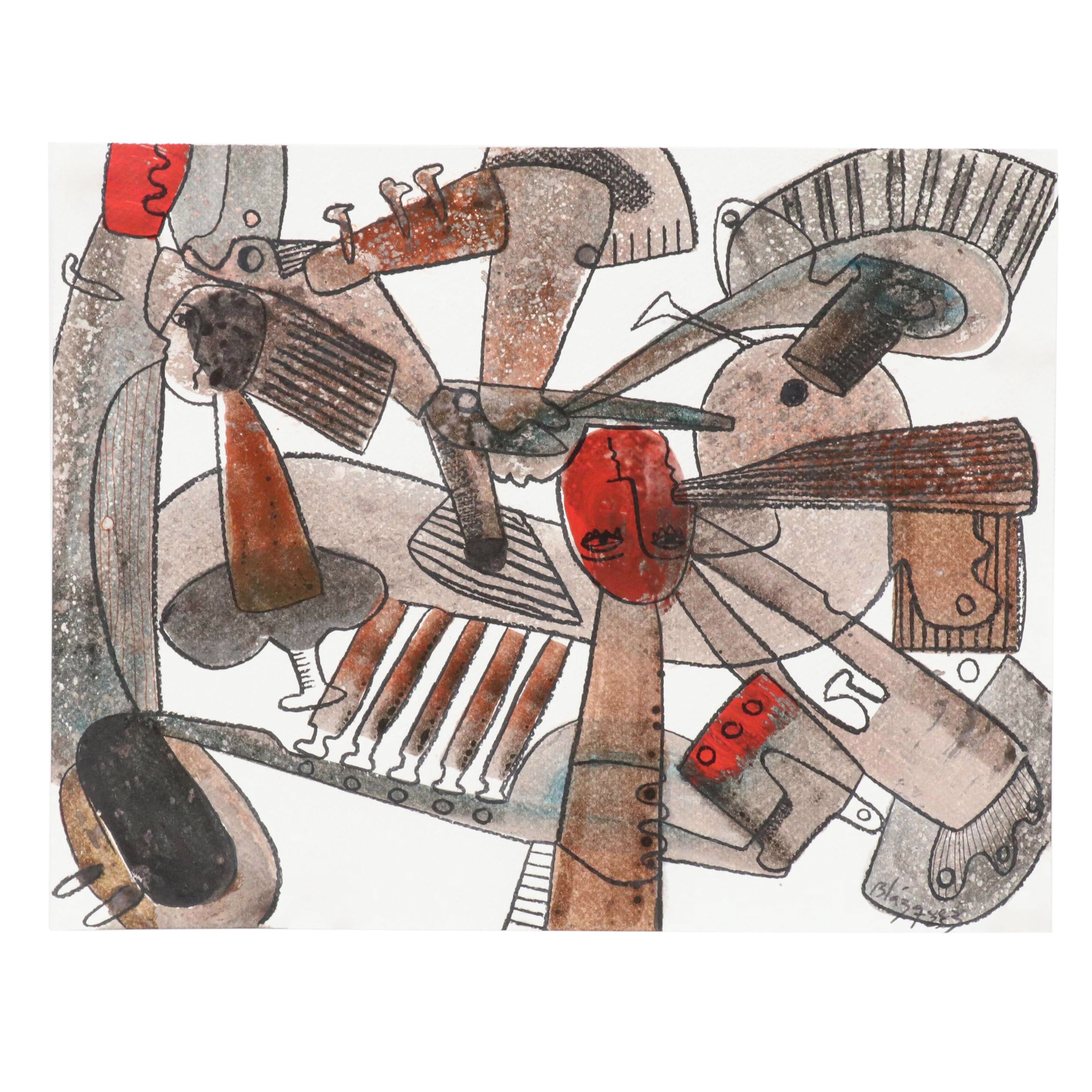 Michel Blázquez Surrealist Mixed Media Painting "Untitled #60," 2025