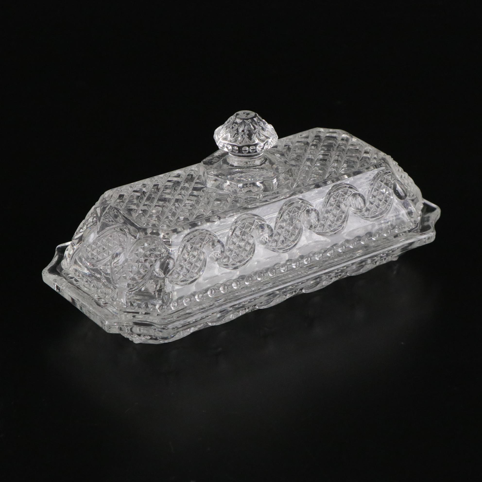 Avon "Cape Cod" Pressed Glass Butter Dish with Crystal Candlesticks and More