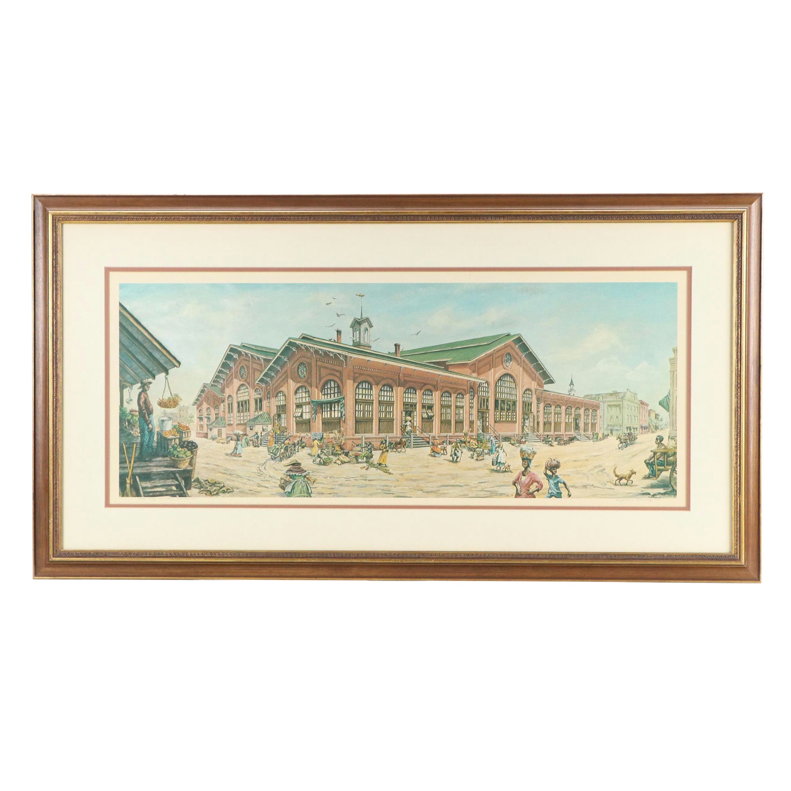 Augusta Oelschig Offset Lithograph "Old City Market, Savannah," 1975