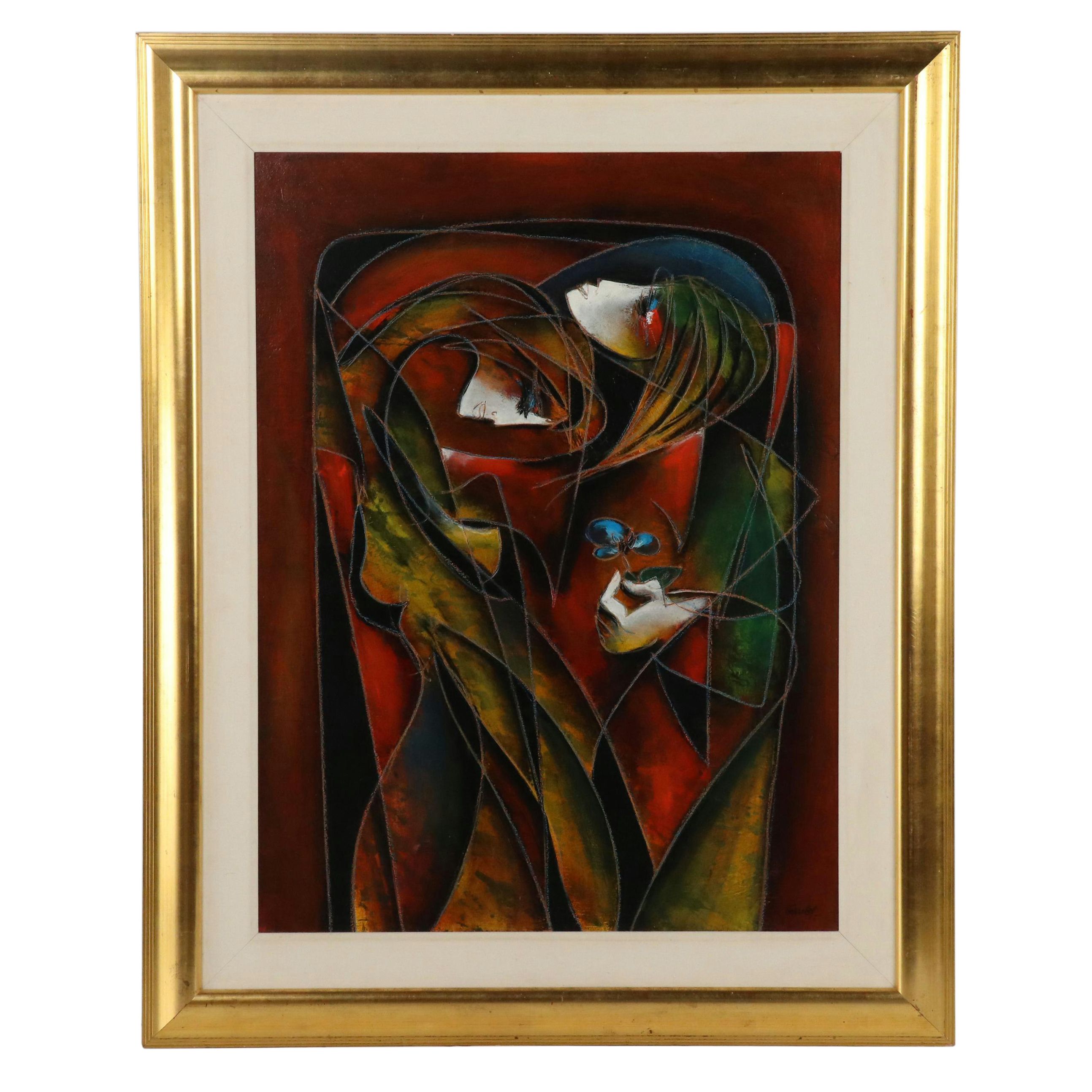 Jean-Claude Gaugy Carved Oil Painting "Deux Soeurs," 2001