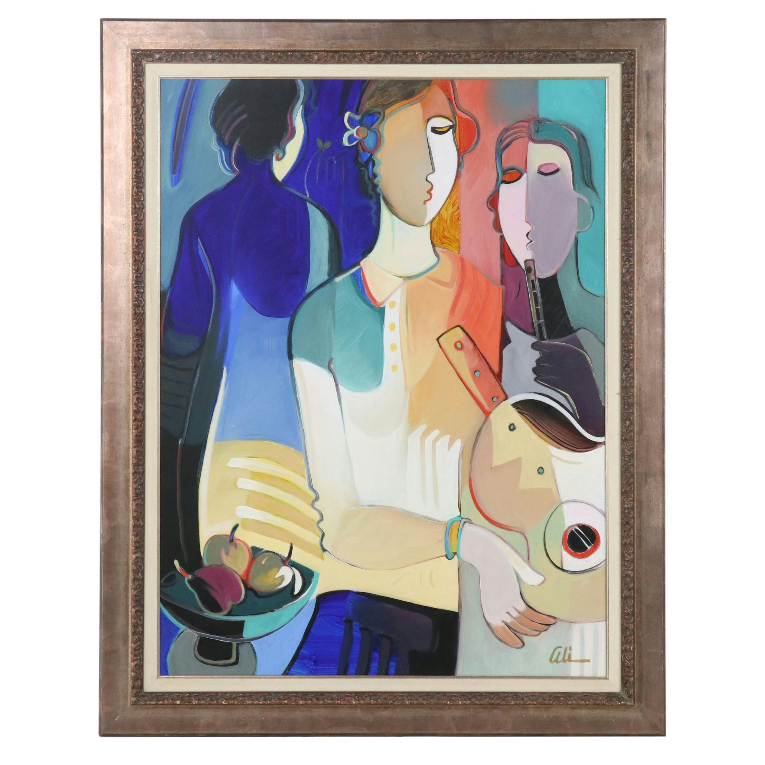 Ali Golkar Stylized Acrylic Painting "Evening Concerto," Late 20th - 21st C.