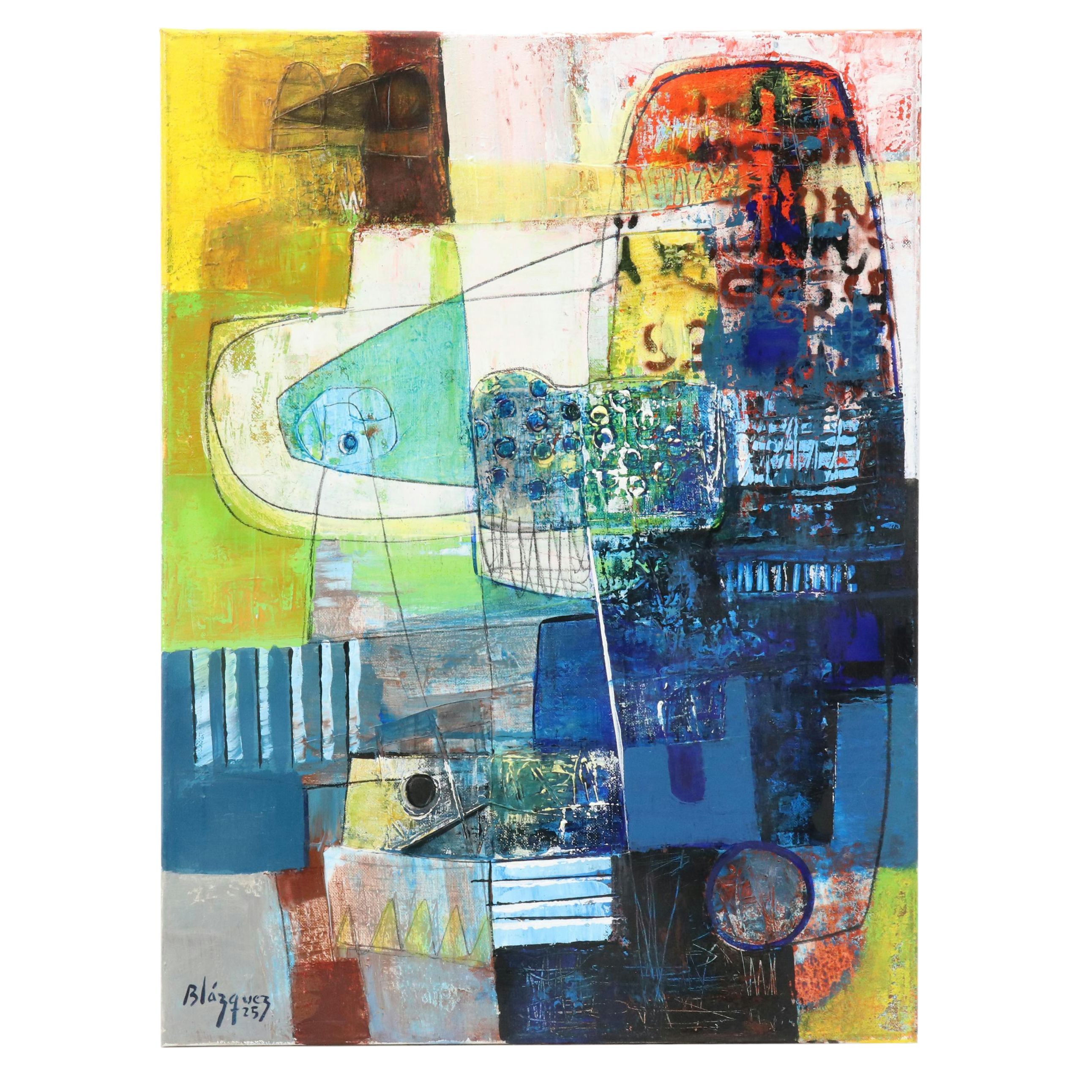 Michel Blázquez Abstract Acrylic Painting "The Melody of the Moment," 2025