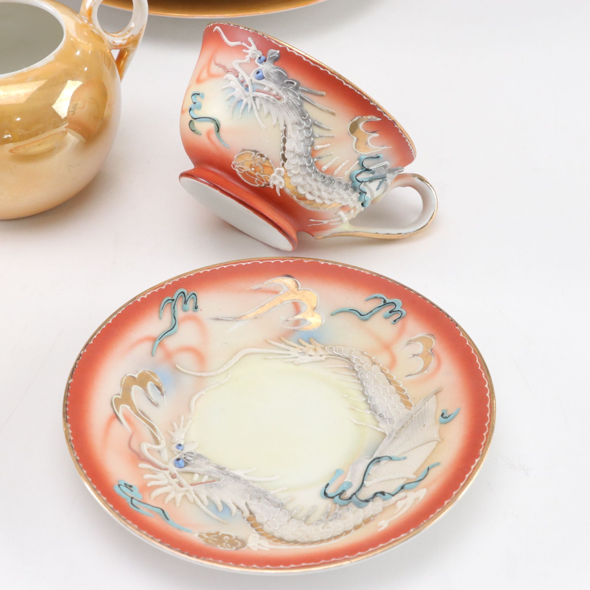 Japanese Lusterware Plates, Cream & Sugar with Other Dishware