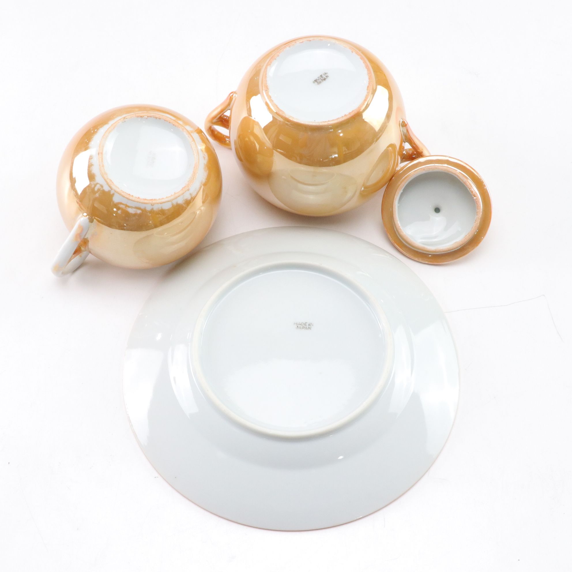 Japanese Lusterware Plates, Cream & Sugar with Other Dishware