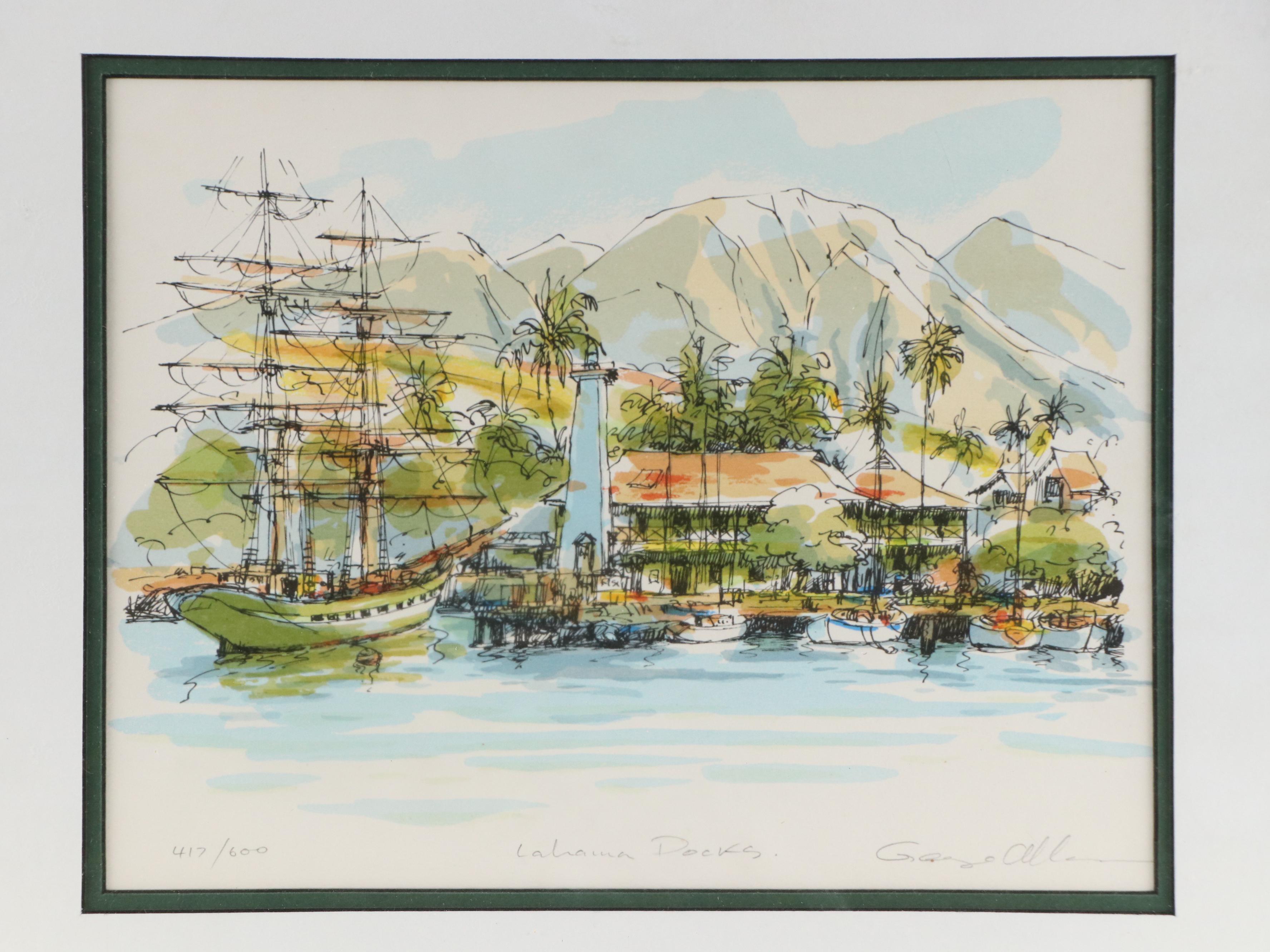Dock Scene Lithograph, Late 20th Century
