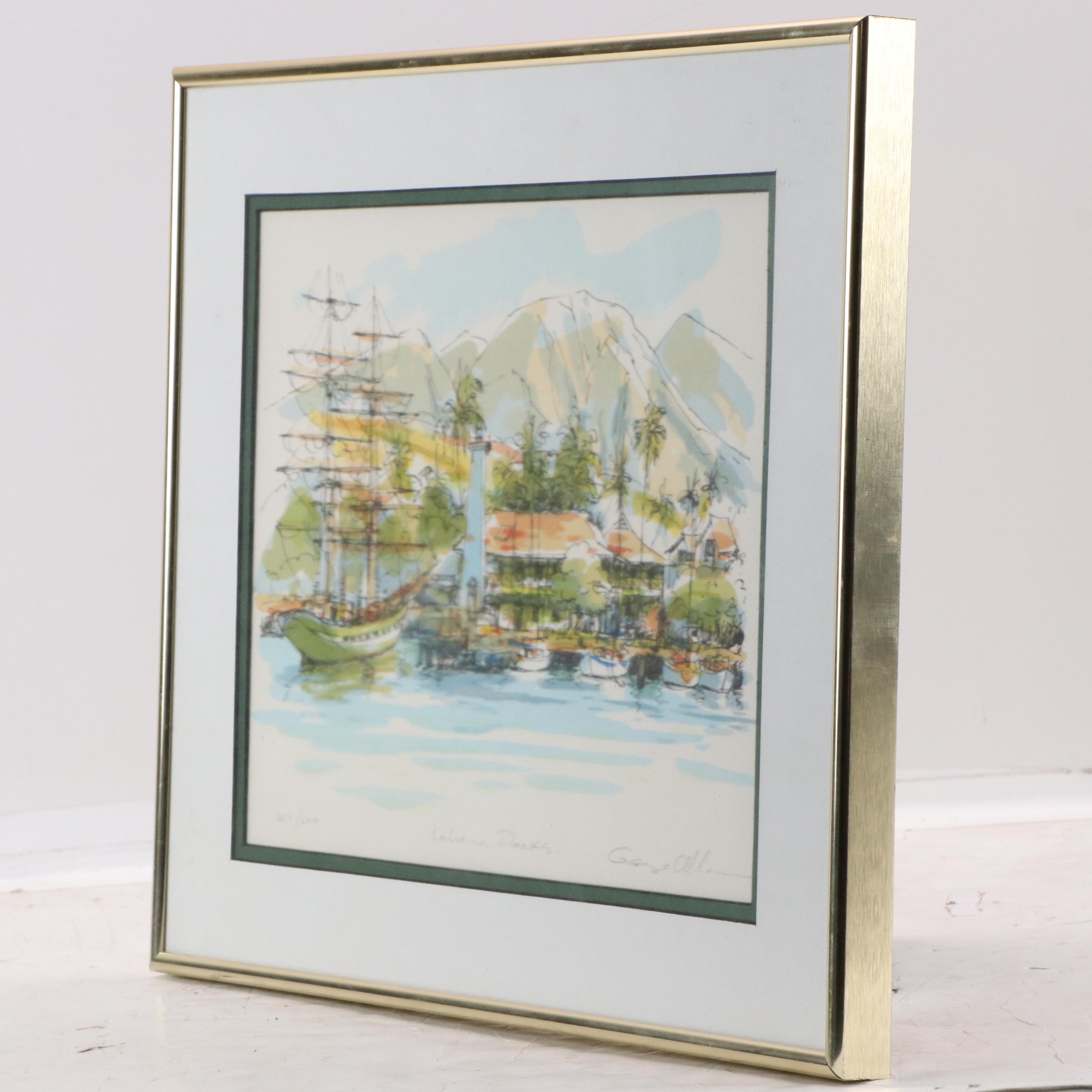 Dock Scene Lithograph, Late 20th Century