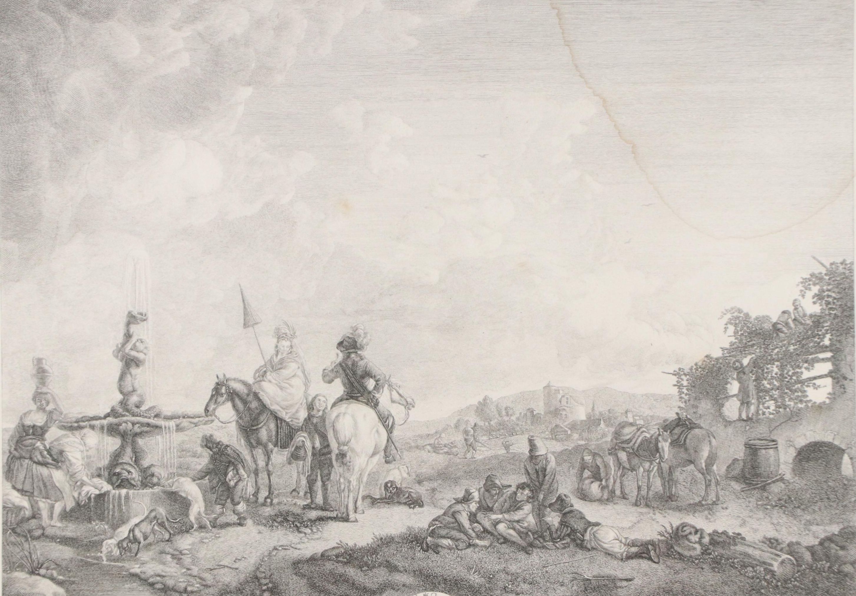 French School Engraving After Philips Wouwerman "La Fontaine du Triton," 1750