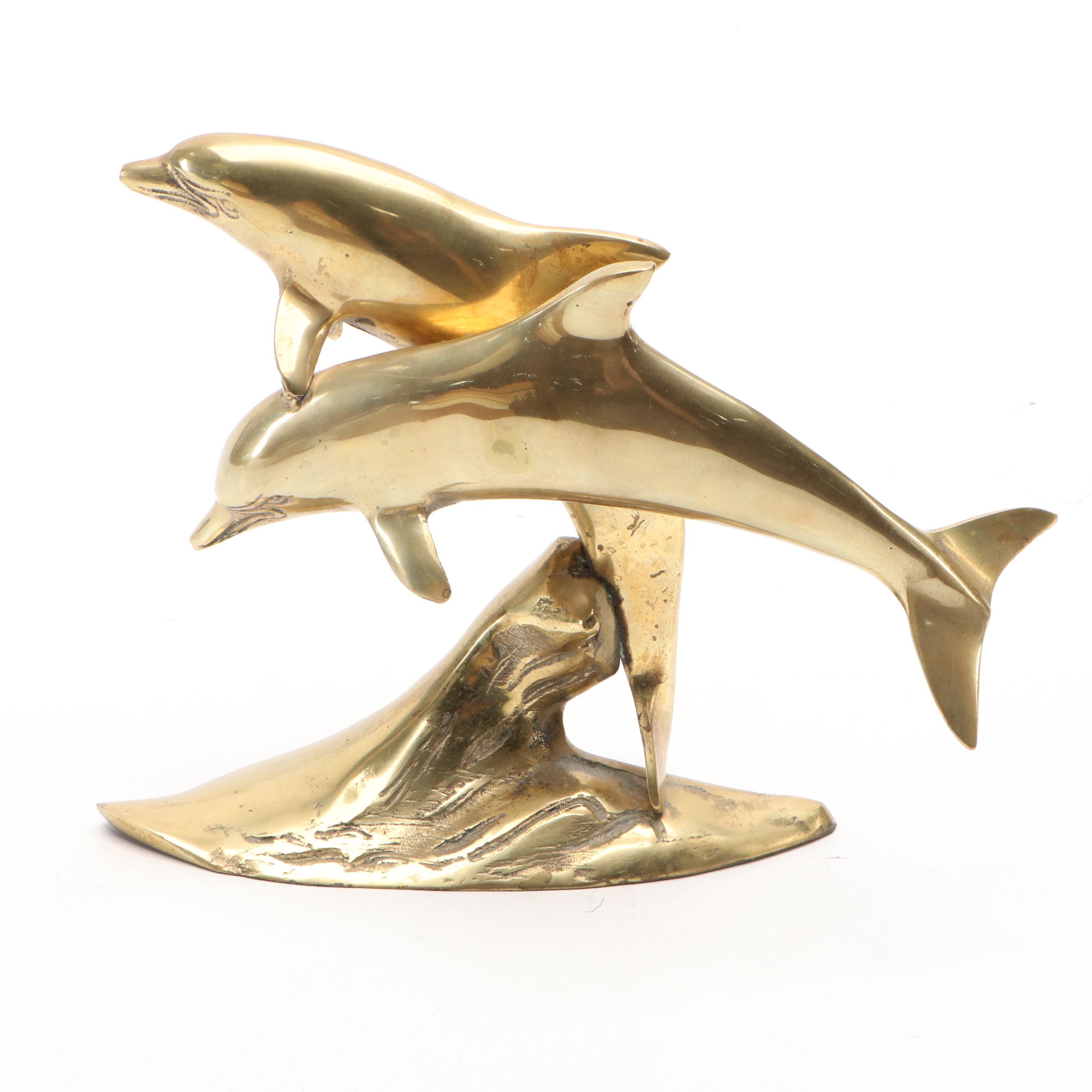 MCM Brass Candlesticks with Cast Brass Dolphins