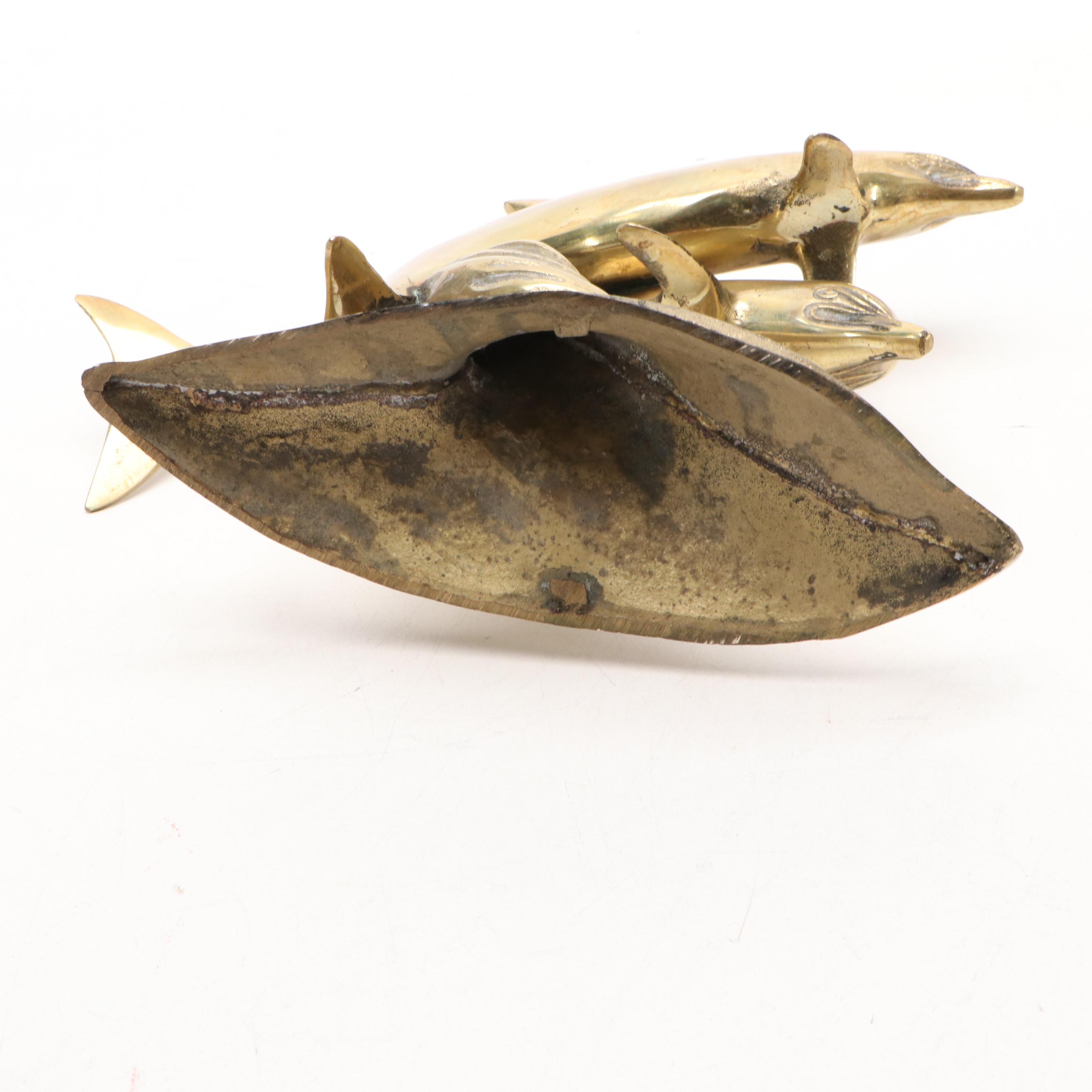 MCM Brass Candlesticks with Cast Brass Dolphins