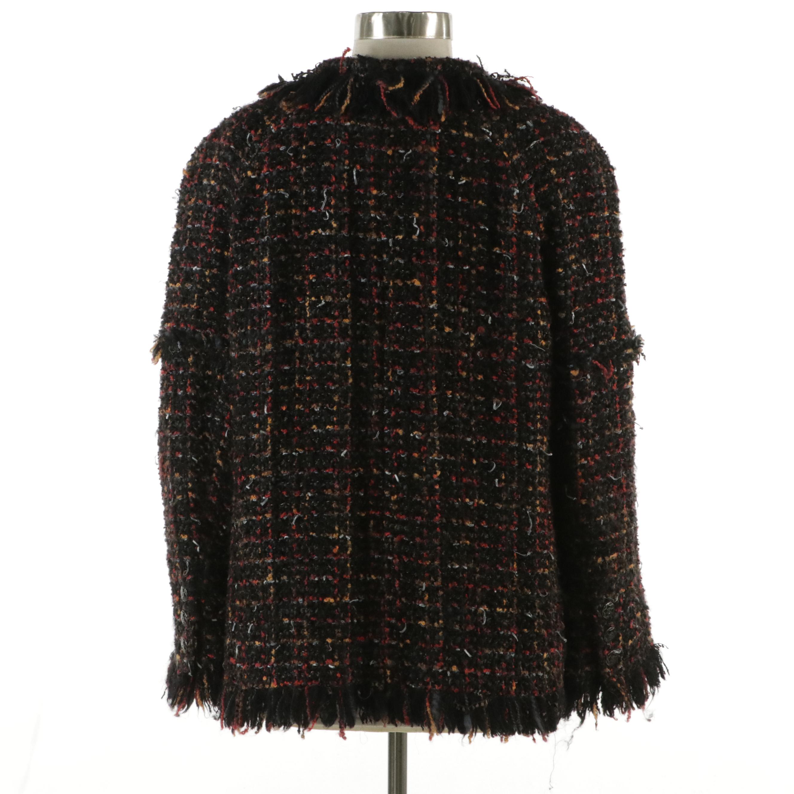 Chanel Fantasy Boucle Tweed Frayed Edge Jacket CC Button