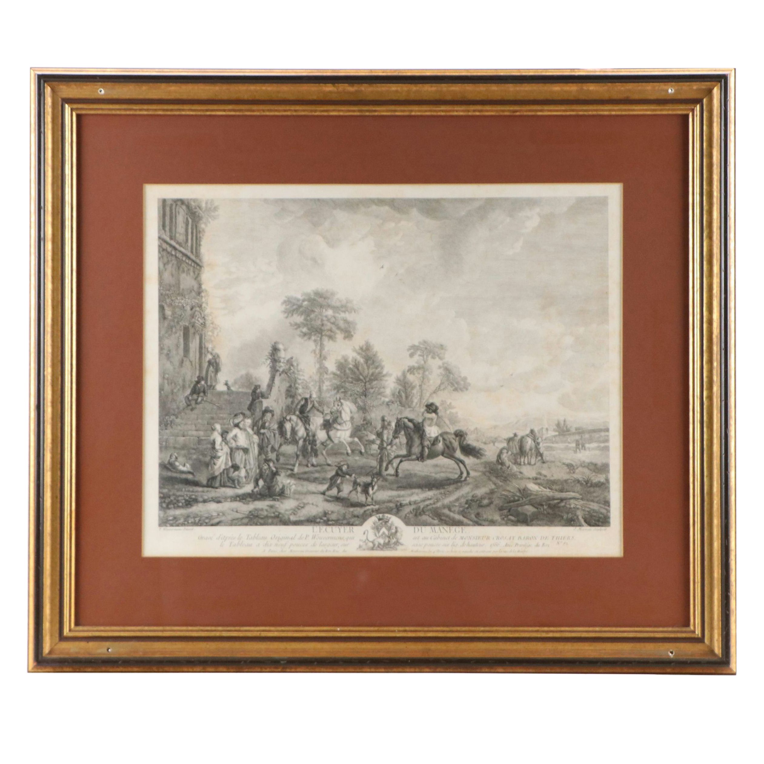 French School Engraving After Philips Wouwerman "L'Ecuyer Du Manege," 1756