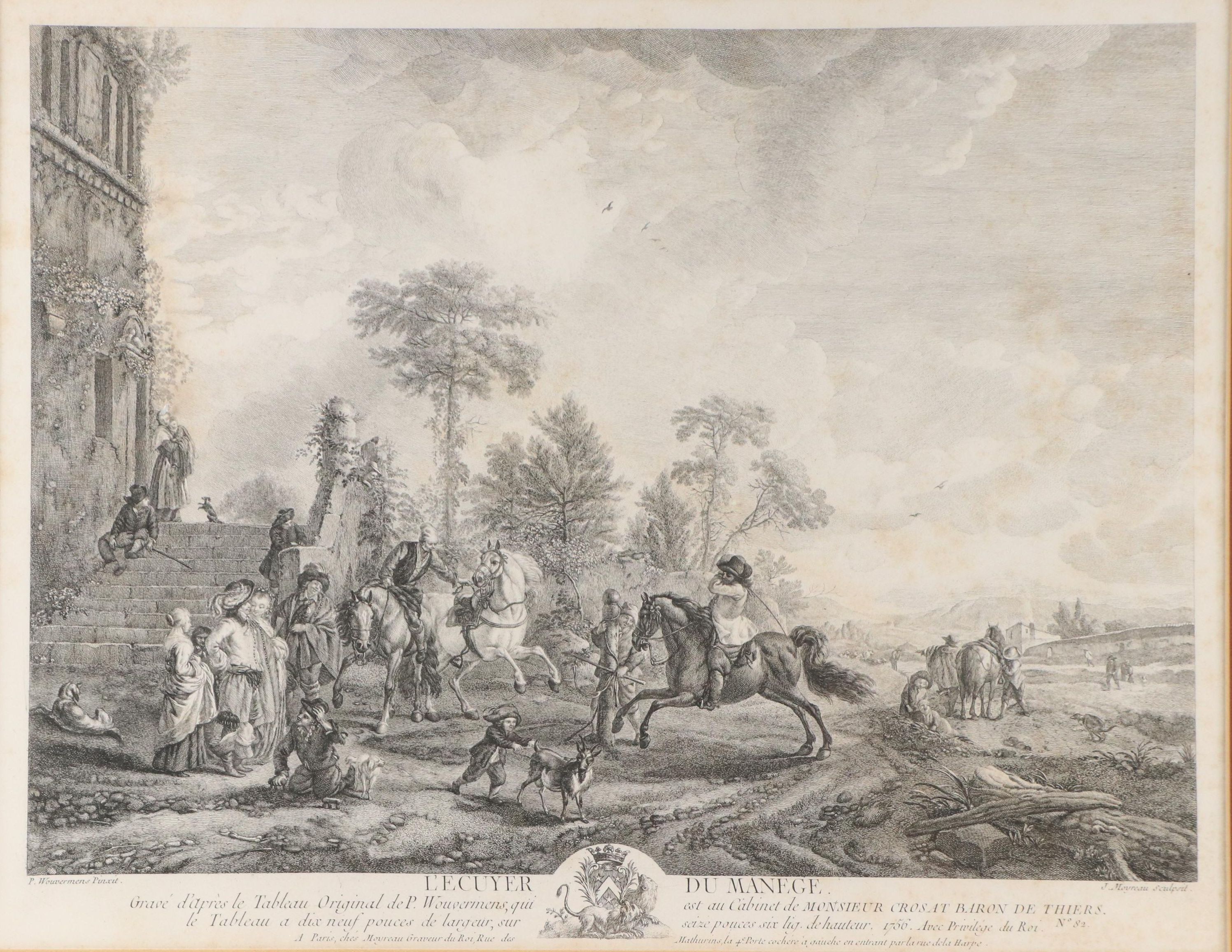 French School Engraving After Philips Wouwerman "L'Ecuyer Du Manege," 1756