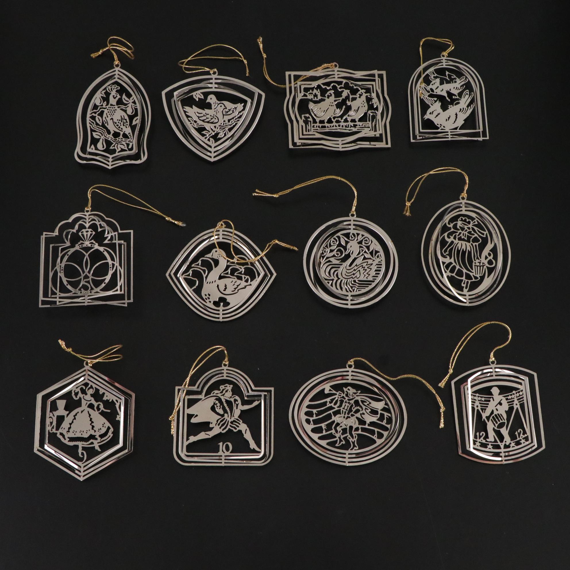 International Silver "Twelve Days of Christmas" Silver Finished Ornament Set