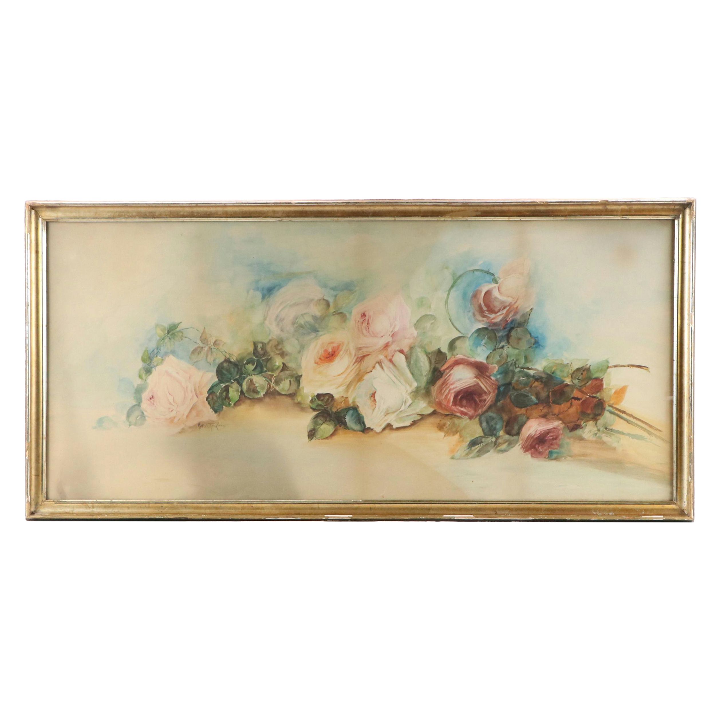 Myrtle L. Taylor Floral Still Life Watercolor Painting of Roses