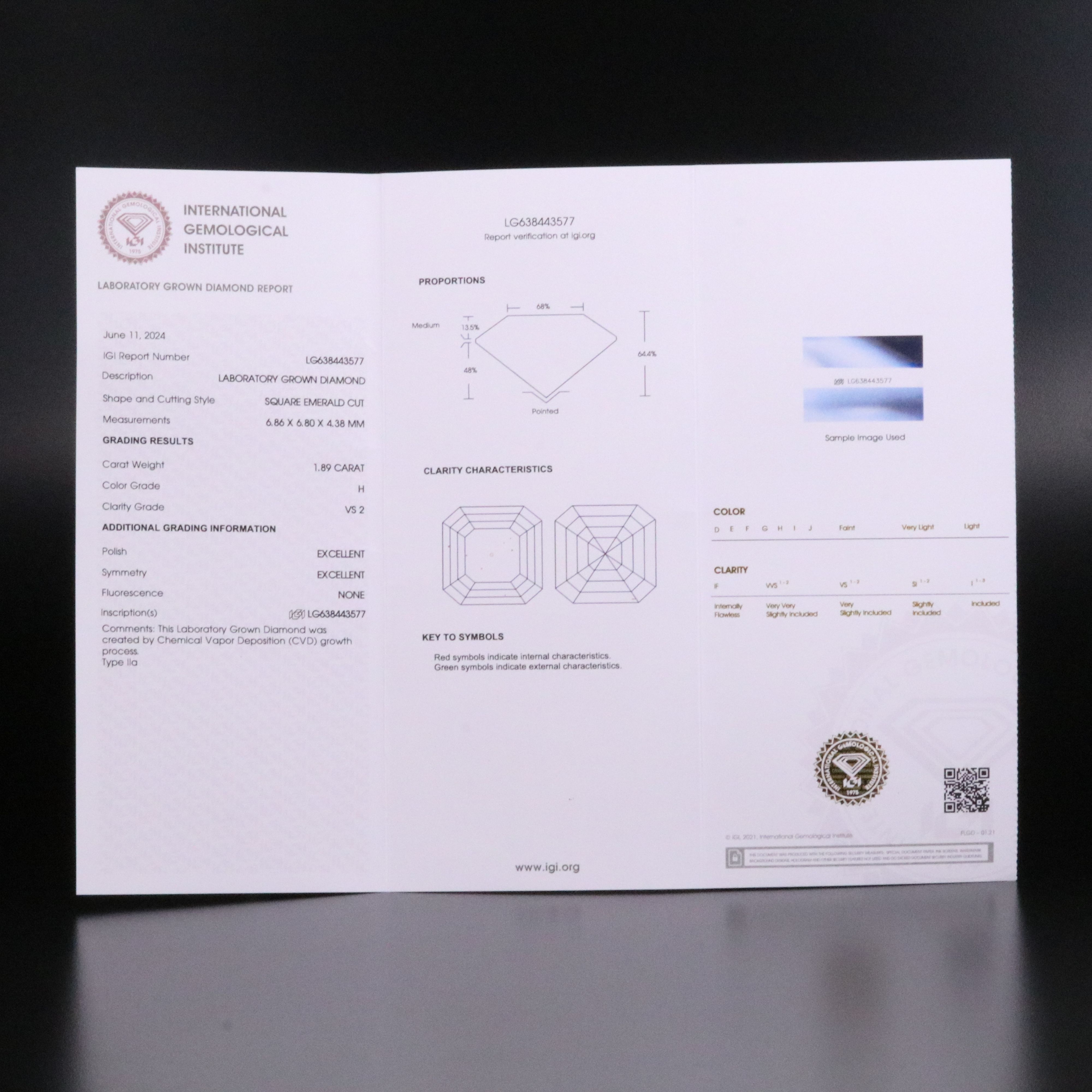 Loose 1.89 CT Lab Grown Diamond with IGI Report
