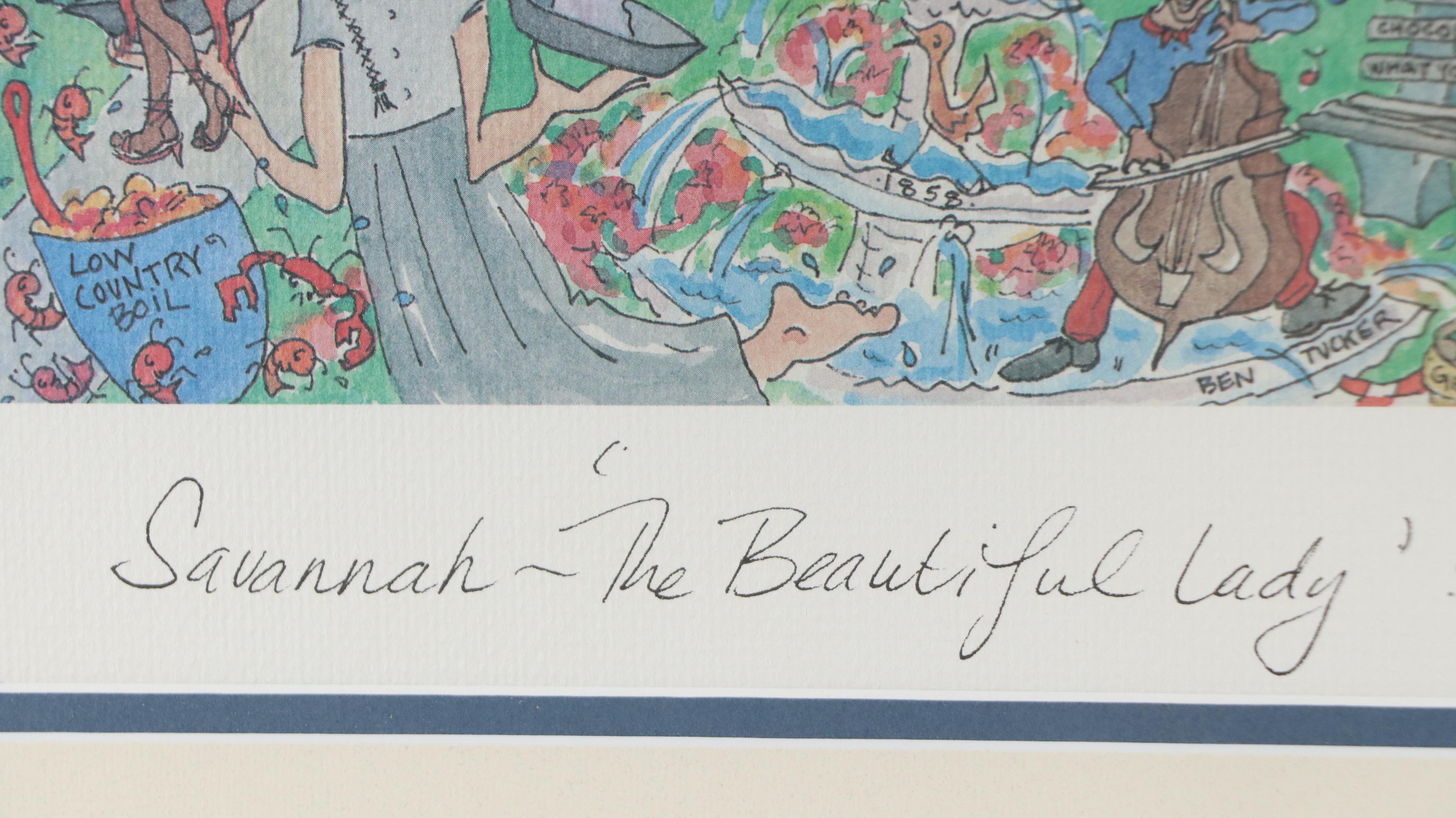 Cityscape Offset Lithograph "Savannah - 'The Beautiful Lady'," 1995