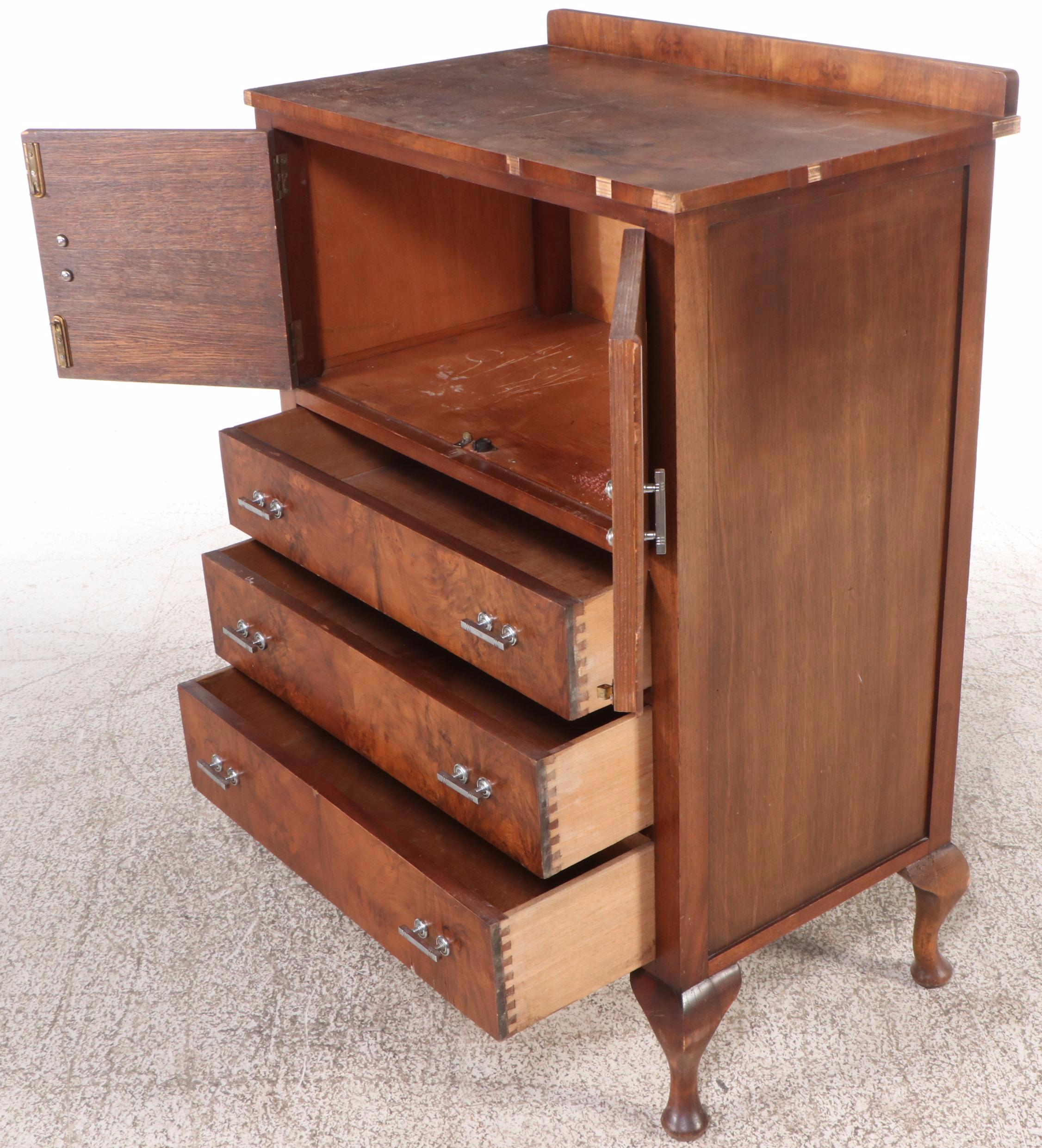 Queen Anne Style Burl Wood Tallboy, Early 20th Century