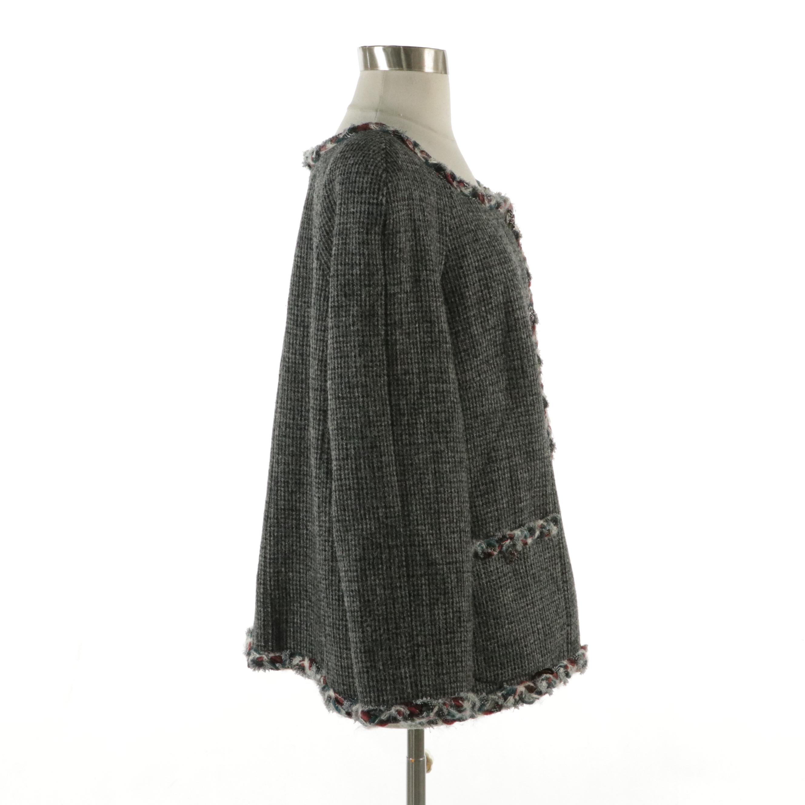 Chanel Tweed Collarless Jacket with Bouclé Trim CC Buttons