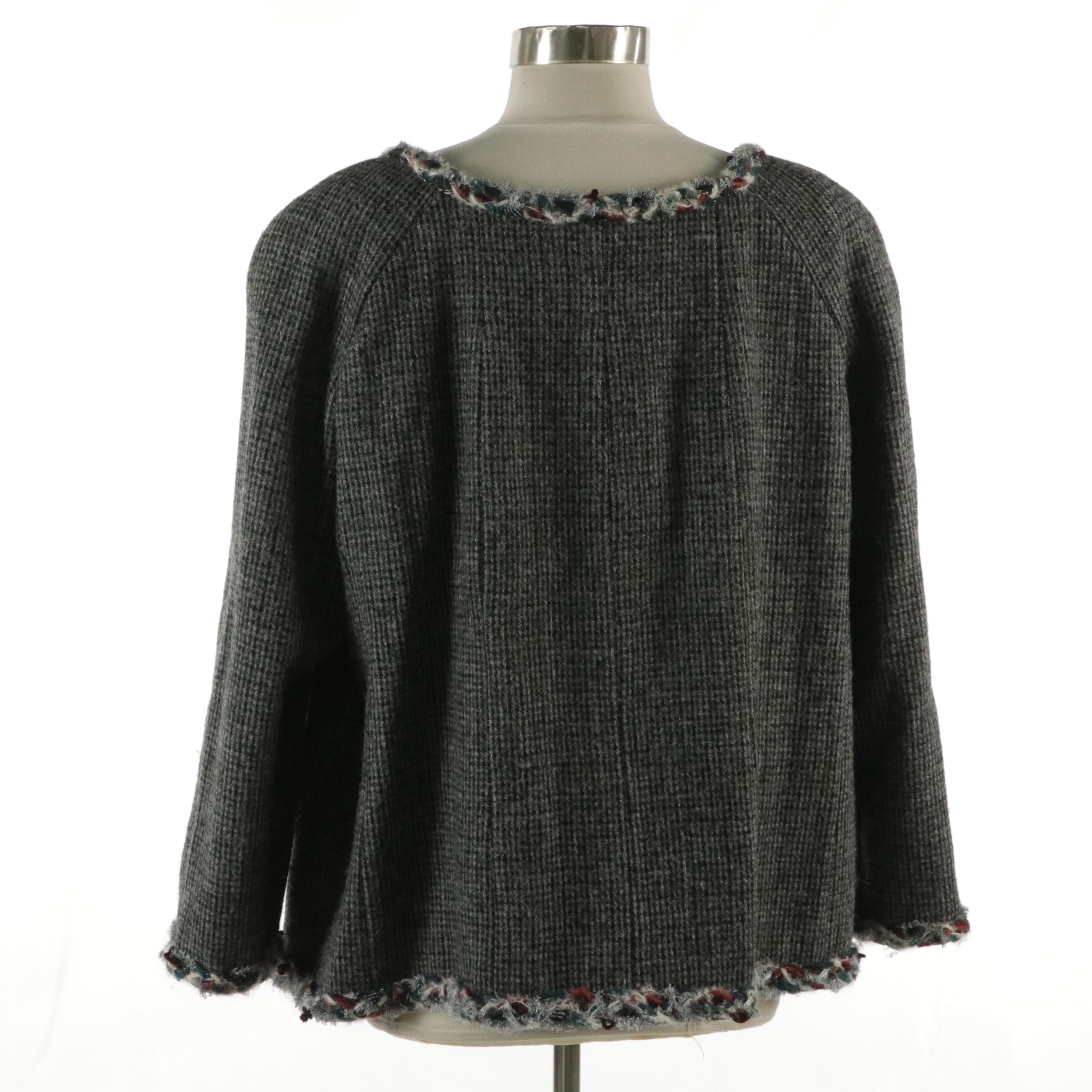 Chanel Tweed Collarless Jacket with Bouclé Trim CC Buttons